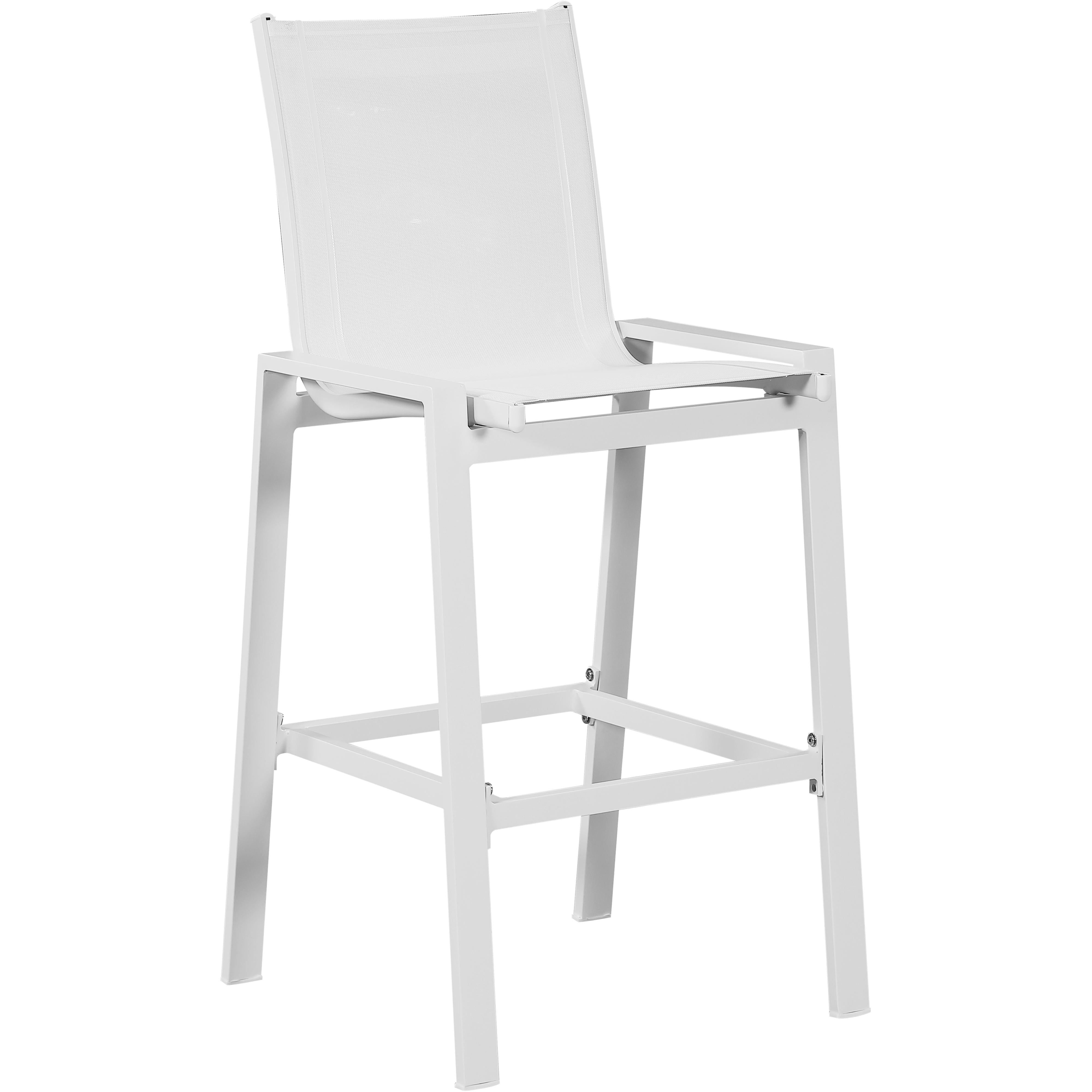 Meridian Nizuc White Mesh Water Resistant Fabric Outdoor Patio Aluminum Mesh Barstool