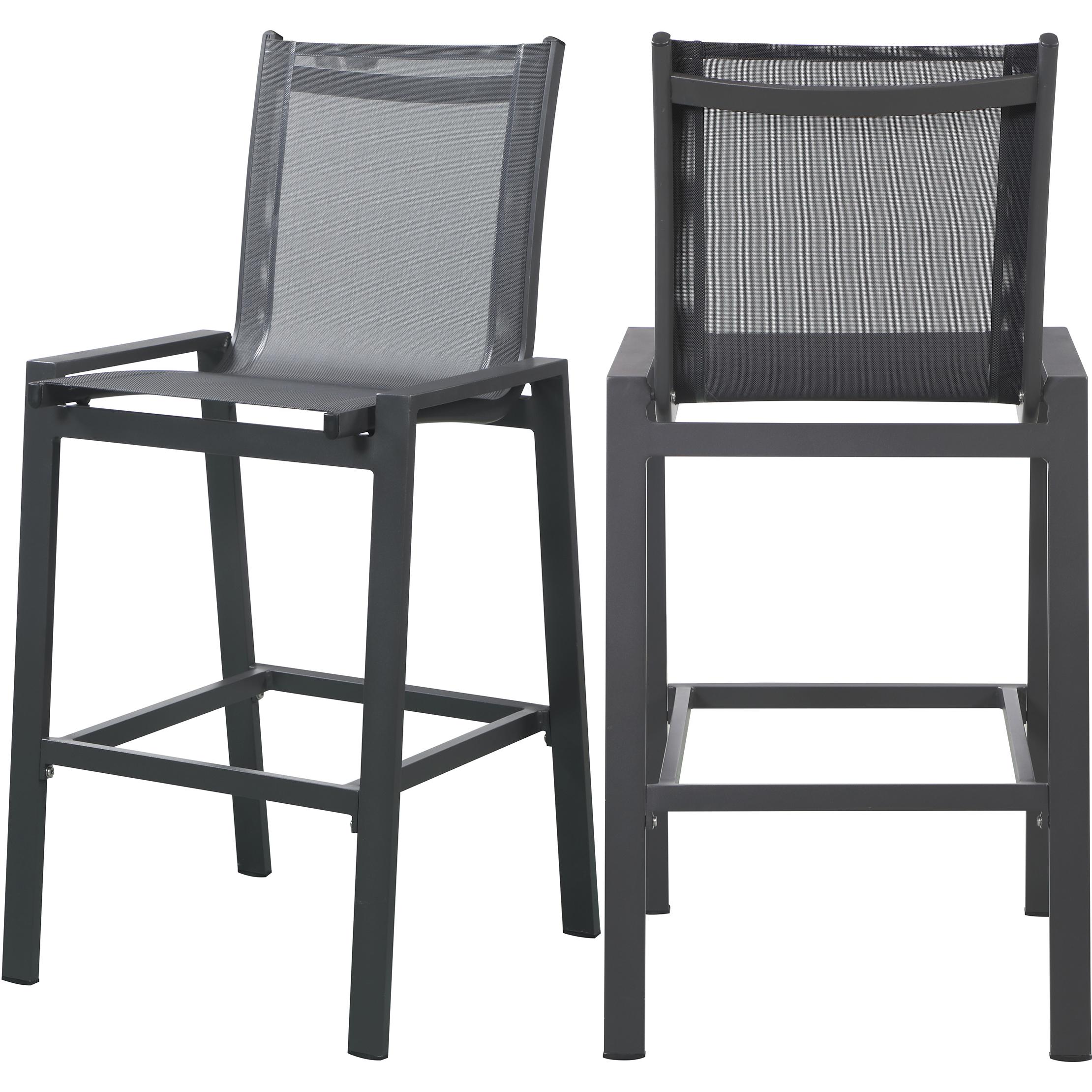 Meridian Nizuc Black Mesh Water Resistant Fabric Outdoor Patio Aluminum Mesh Barstool