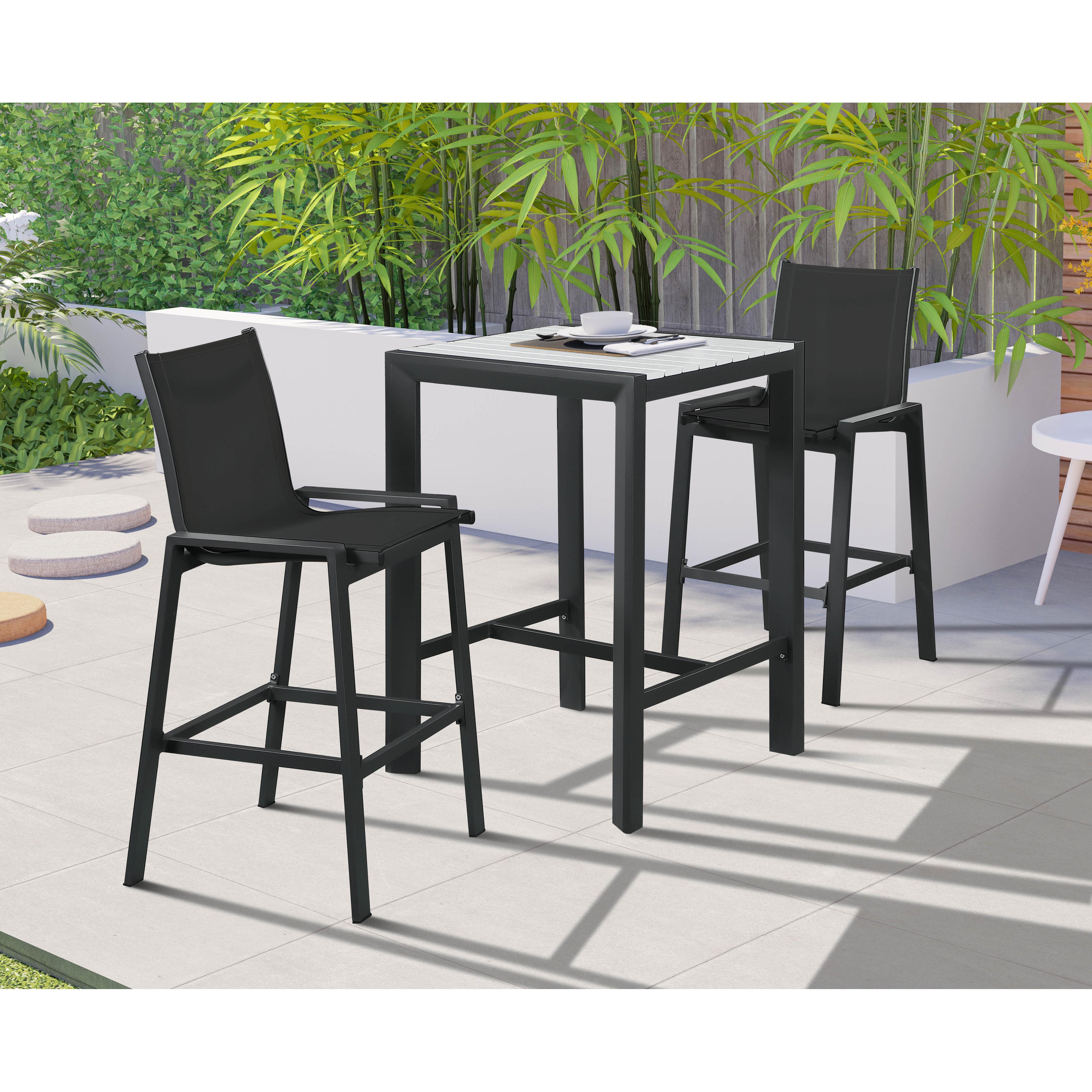 Meridian Nizuc Black Mesh Water Resistant Fabric Outdoor Patio Aluminum Mesh Barstool