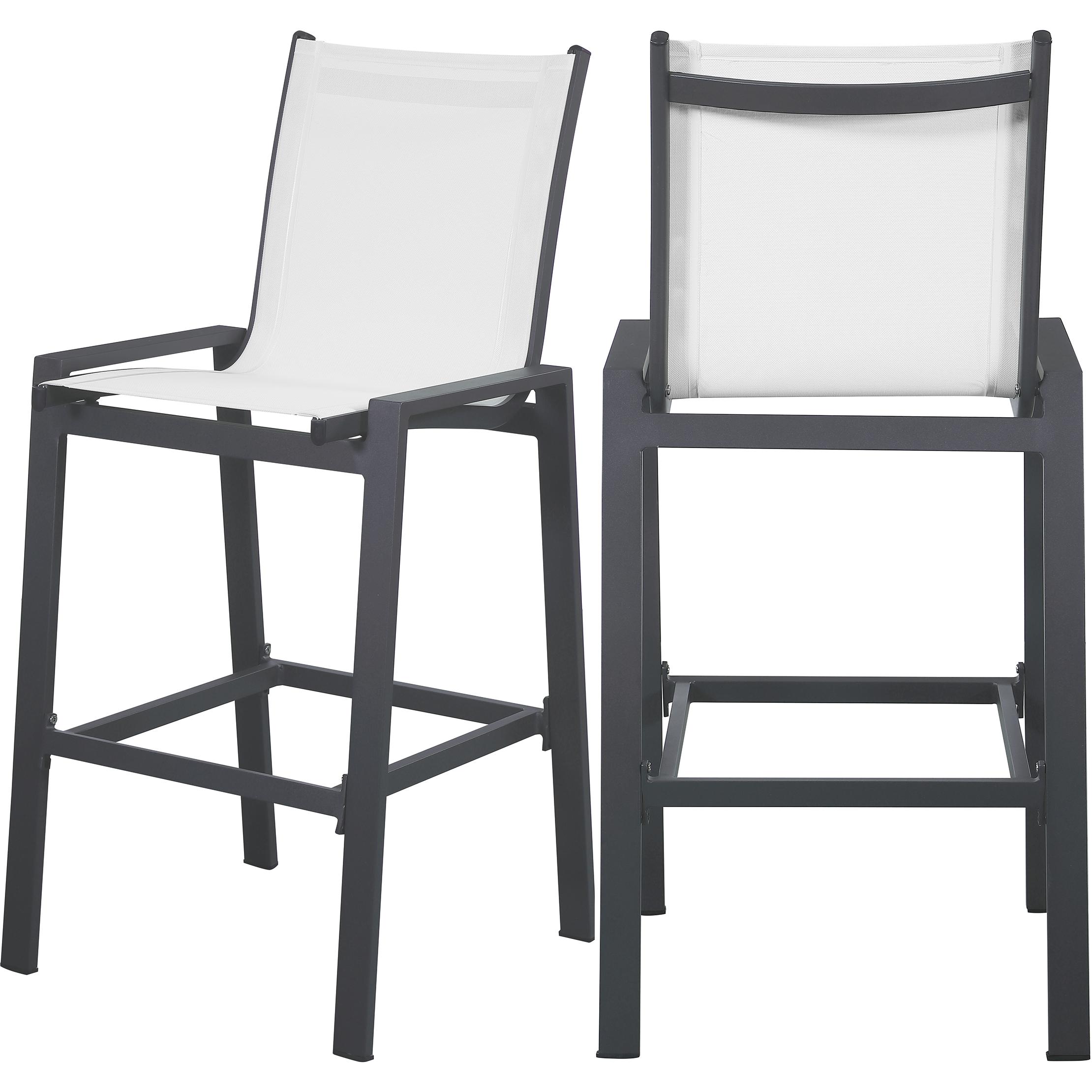 Meridian Nizuc White Mesh Water Resistant Fabric Outdoor Patio Aluminum Mesh Barstool