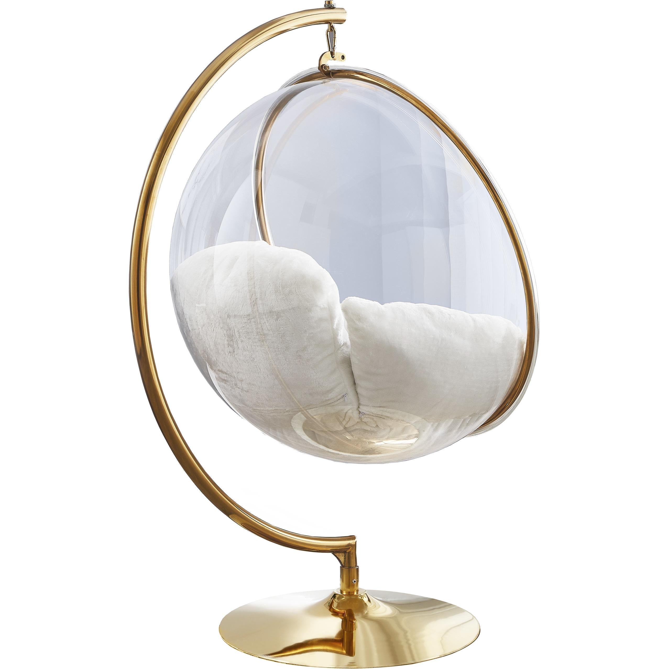 Meridian Luna White Faux Fur Acrylic Swing Accent Chair