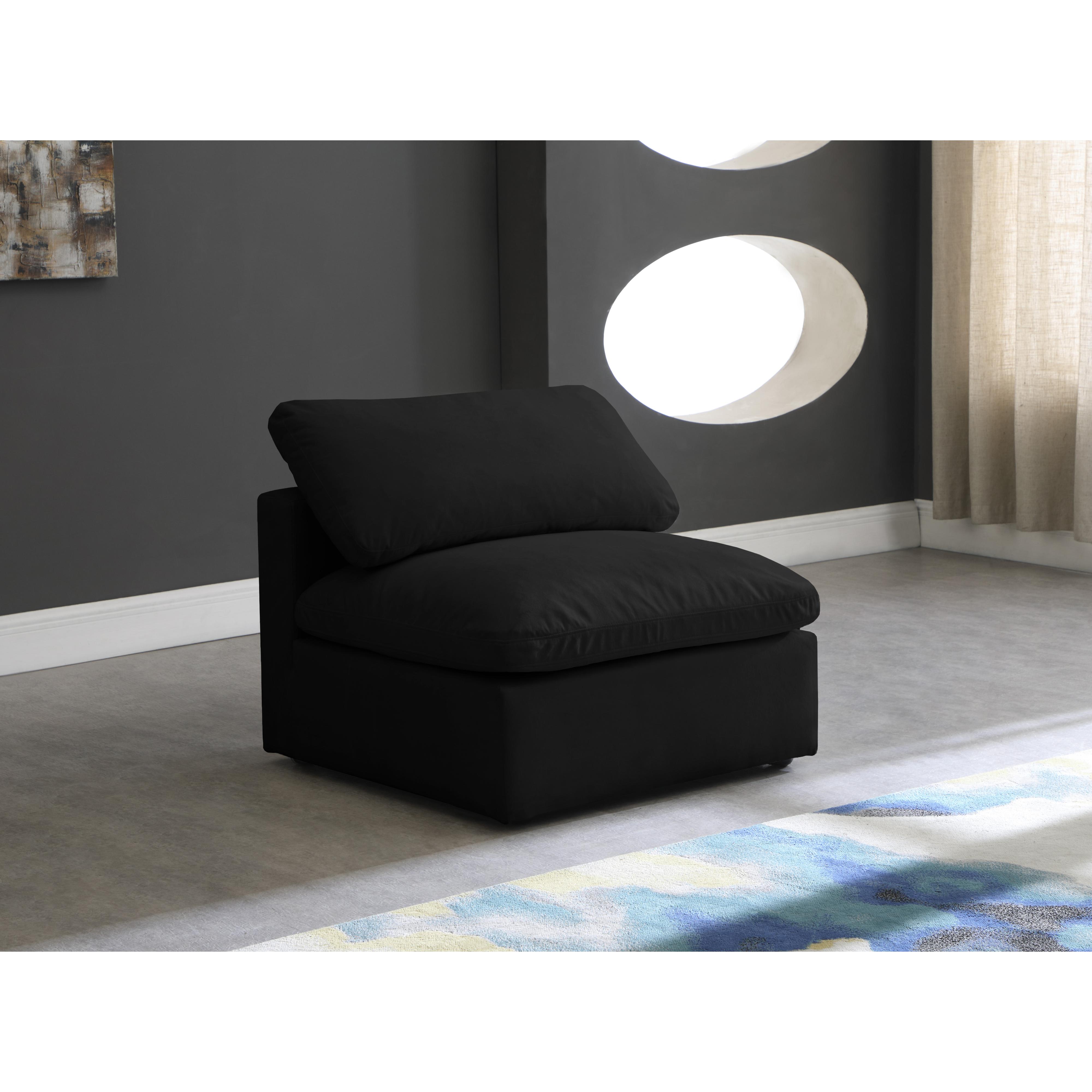 Meridian Plush Black Velvet Standard Comfort Modular Armless Chair