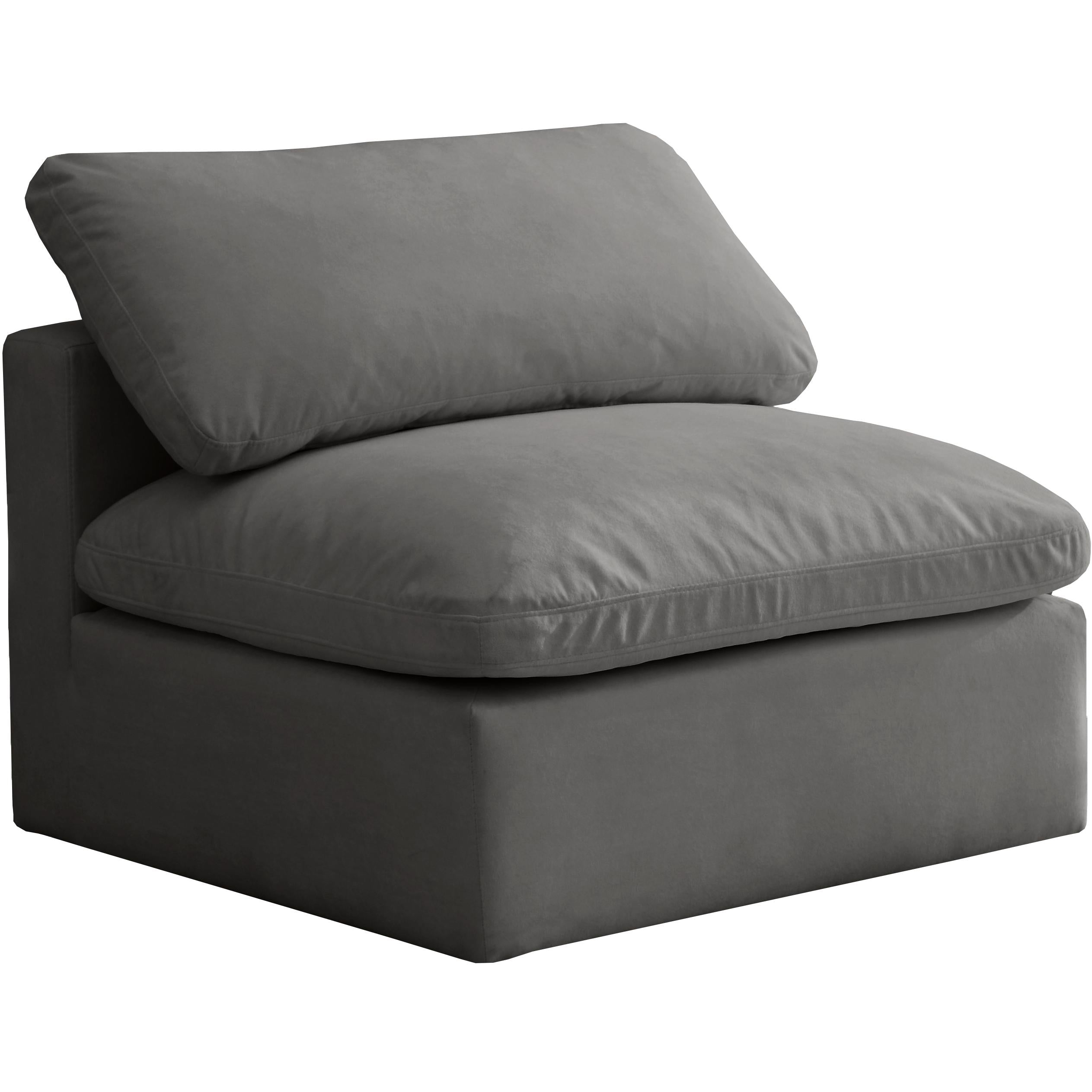 Meridian Plush Grey Velvet Standard Comfort Modular Armless Chair