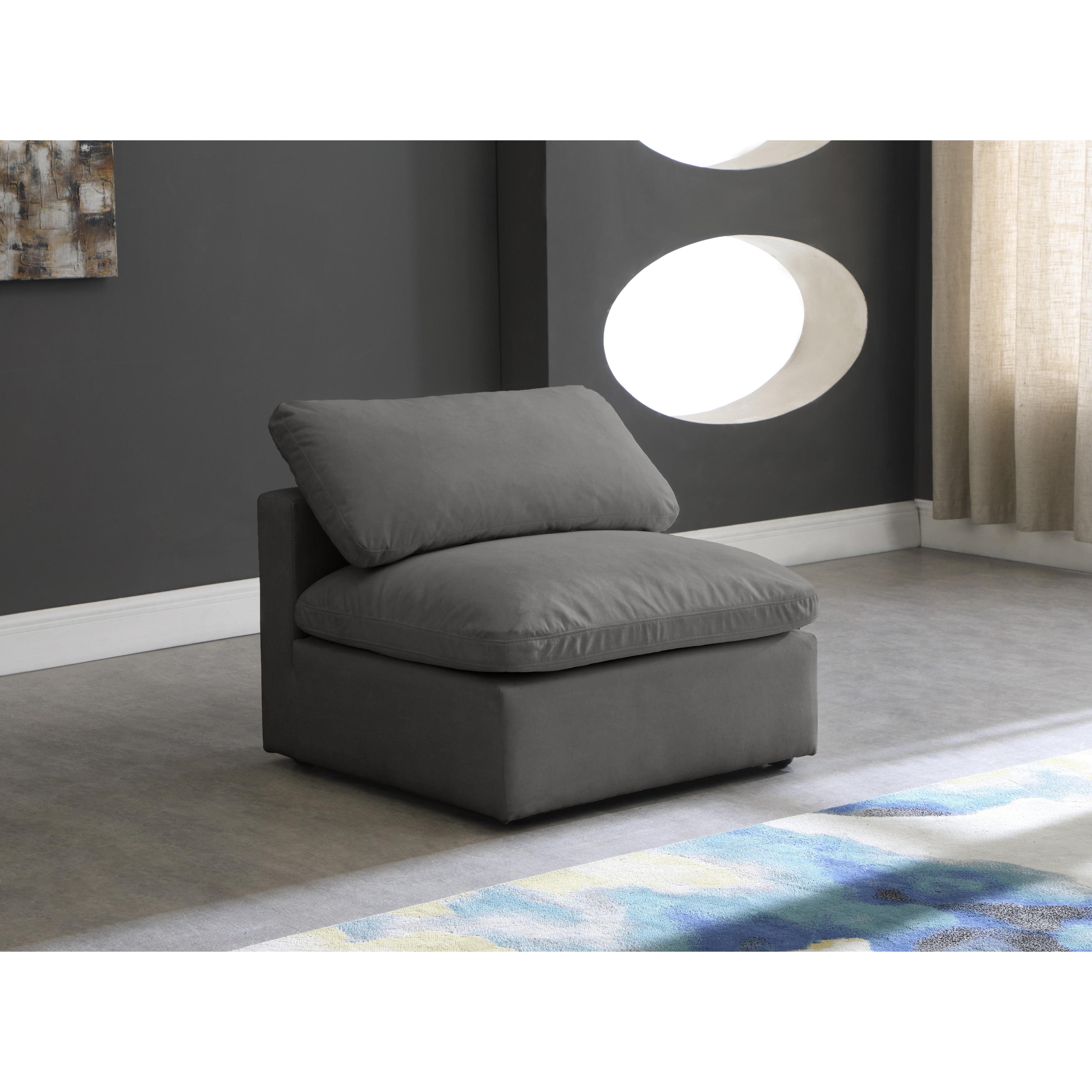 Meridian Plush Grey Velvet Standard Comfort Modular Armless Chair