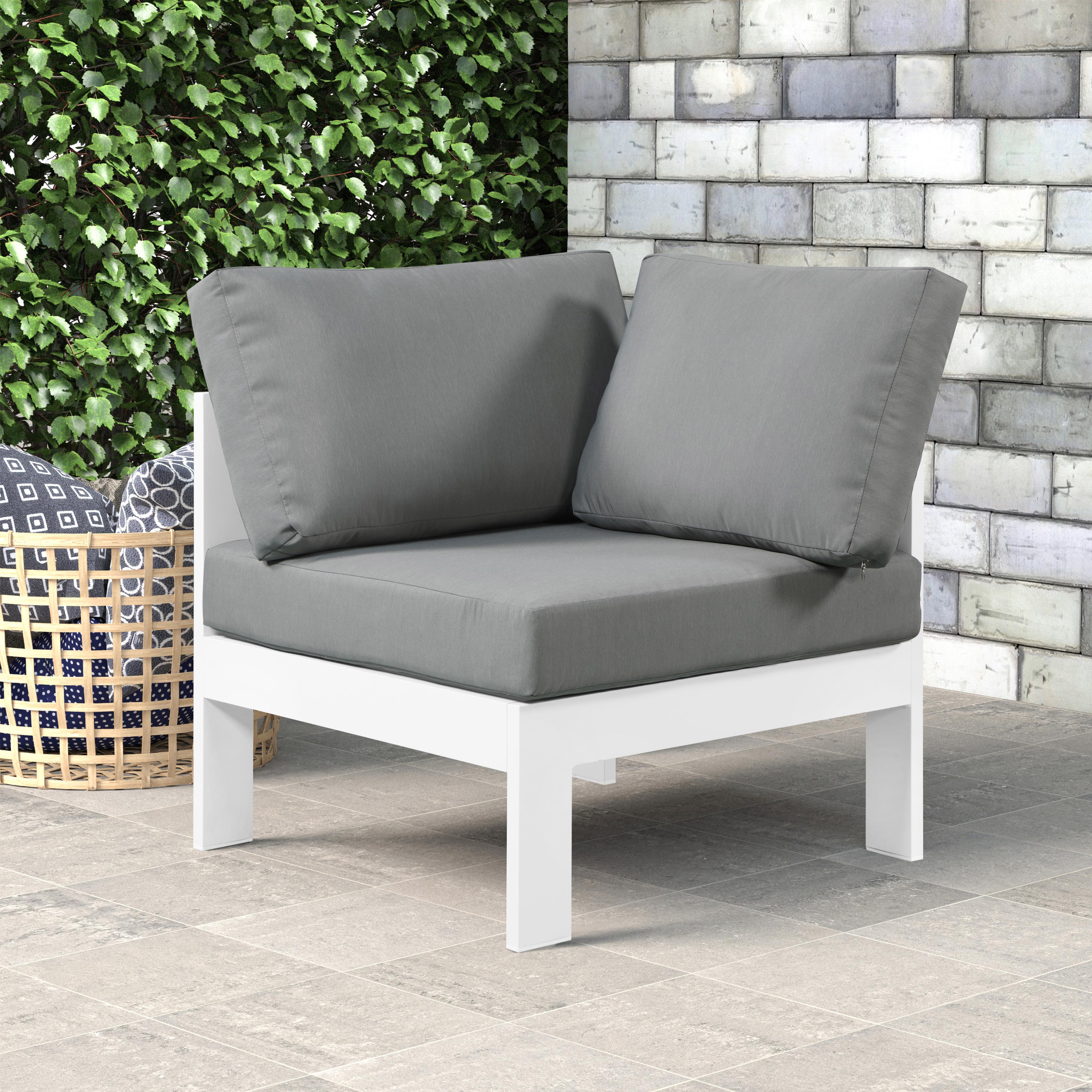 Meridian Nizuc Grey Water Resistant Fabric Outdoor Patio Aluminum Corner Chair