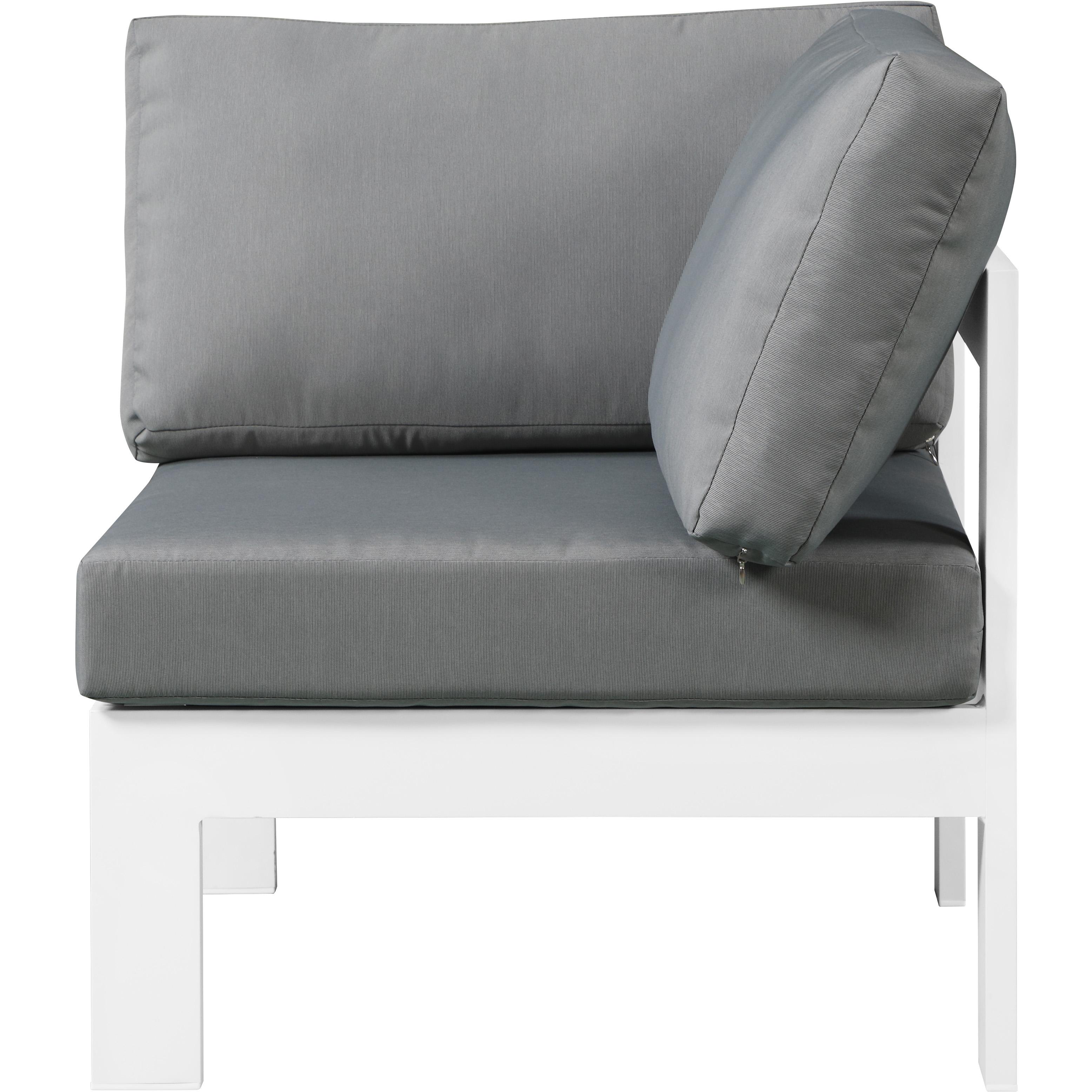 Meridian Nizuc Grey Water Resistant Fabric Outdoor Patio Aluminum Corner Chair