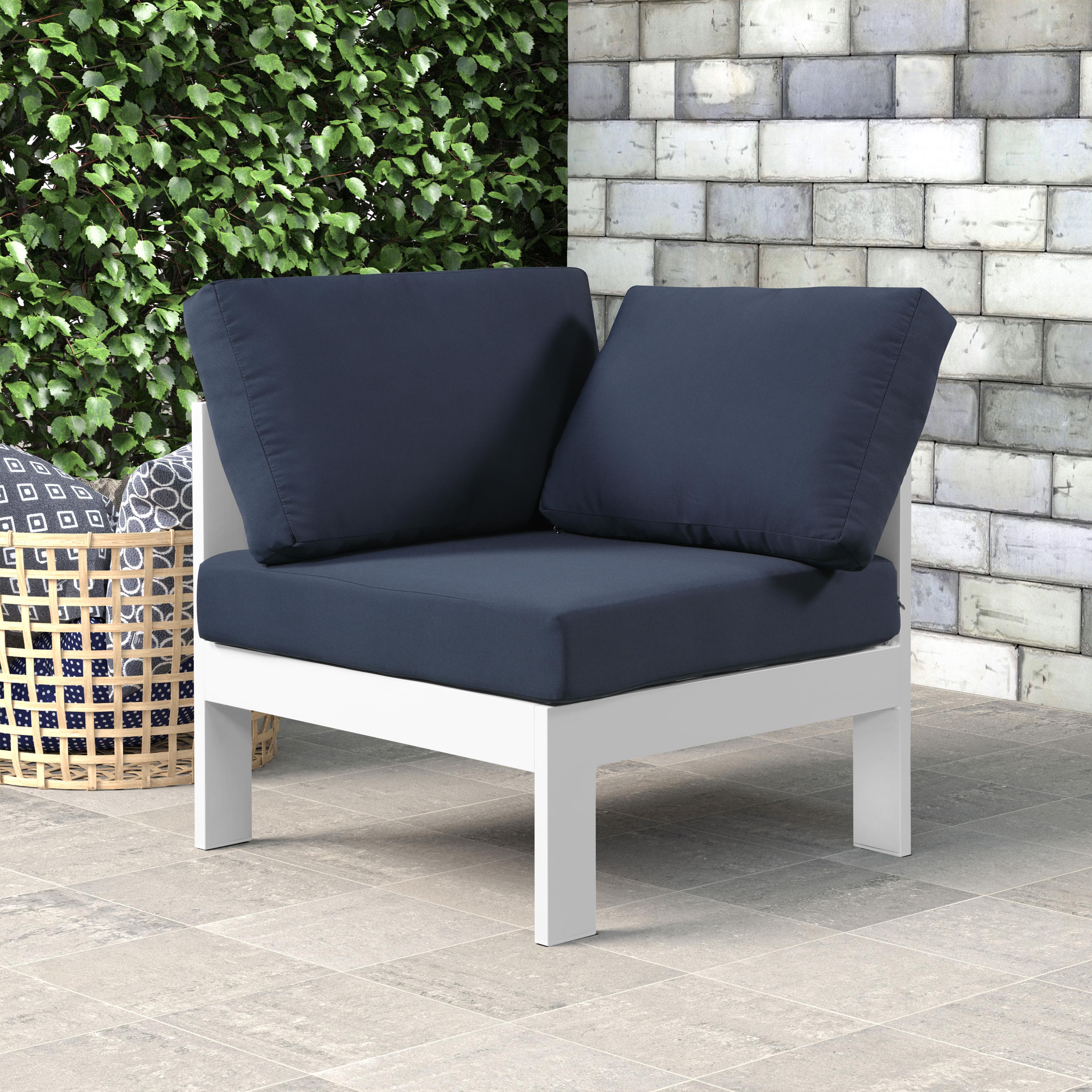 Meridian Nizuc Navy Water Resistant Fabric Outdoor Patio Aluminum Corner Chair