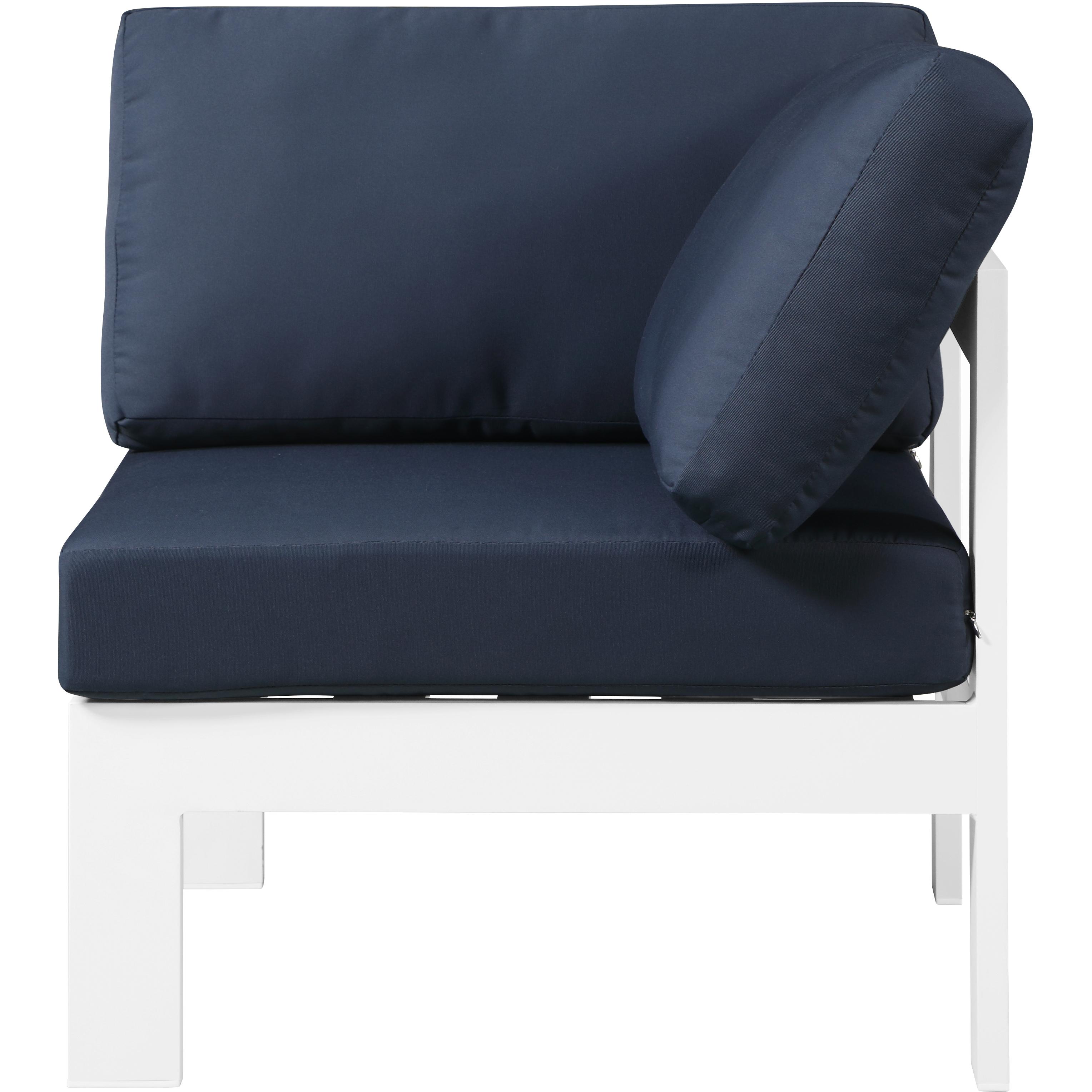 Meridian Nizuc Navy Water Resistant Fabric Outdoor Patio Aluminum Corner Chair