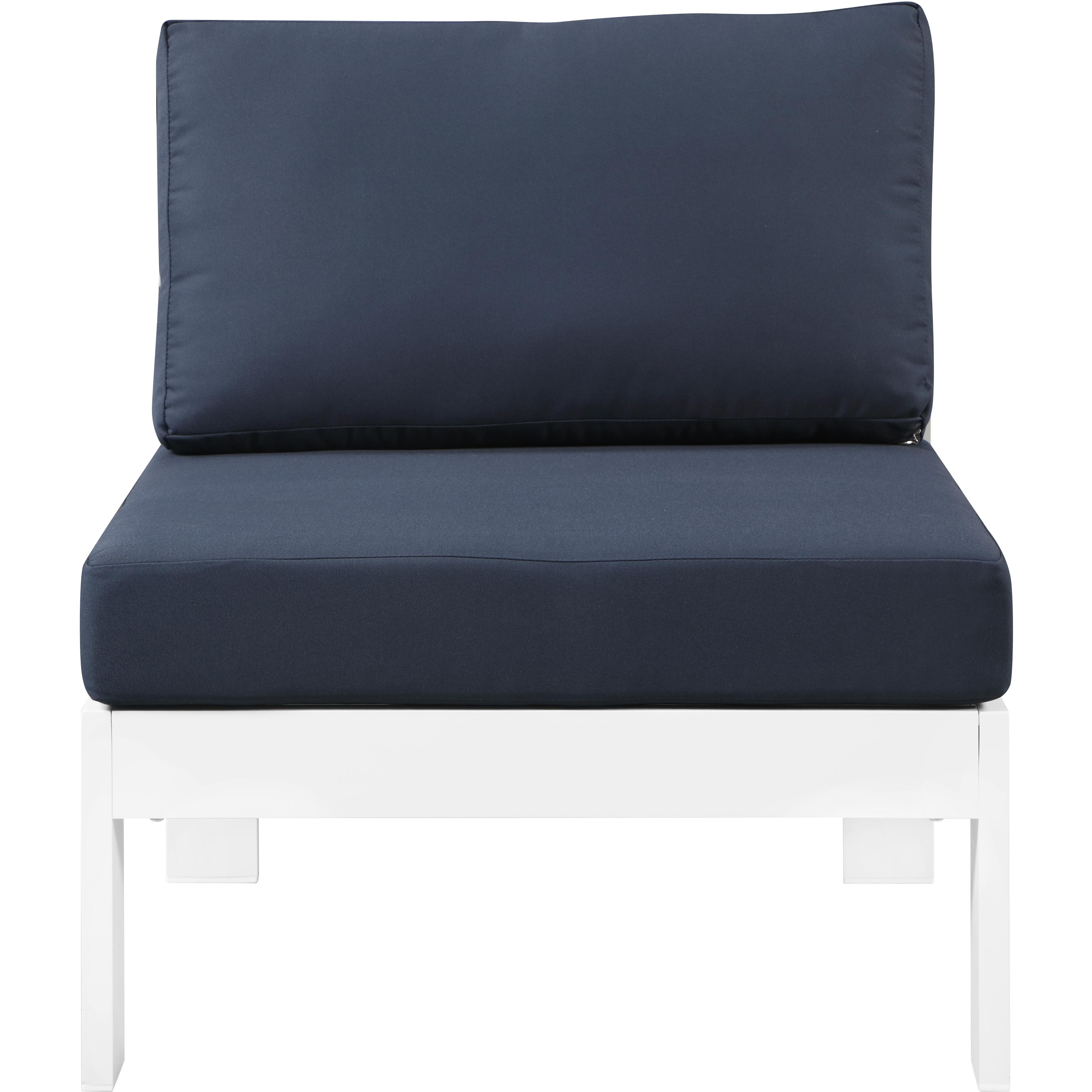 Meridian Nizuc Navy Water Resistant Fabric Outdoor Patio Aluminum Armless Chair