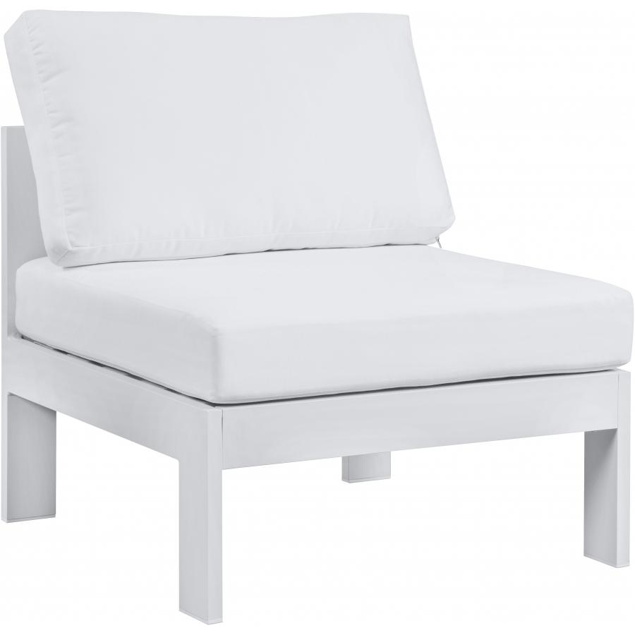 Meridian Nizuc White Water Resistant Fabric Outdoor Patio Aluminum Armless Chair