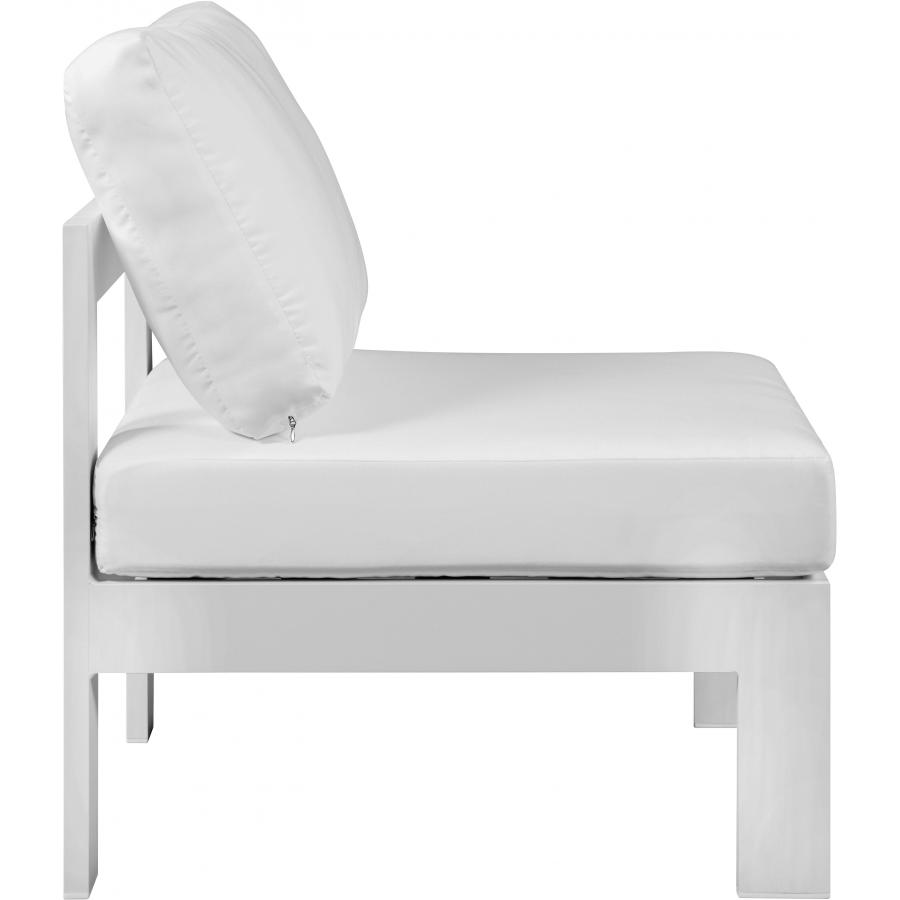 Meridian Nizuc White Water Resistant Fabric Outdoor Patio Aluminum Armless Chair