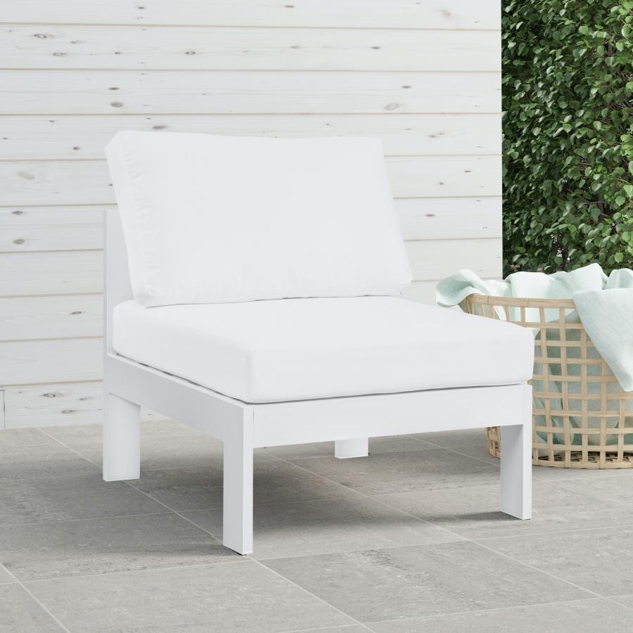 Meridian Nizuc White Water Resistant Fabric Outdoor Patio Aluminum Armless Chair