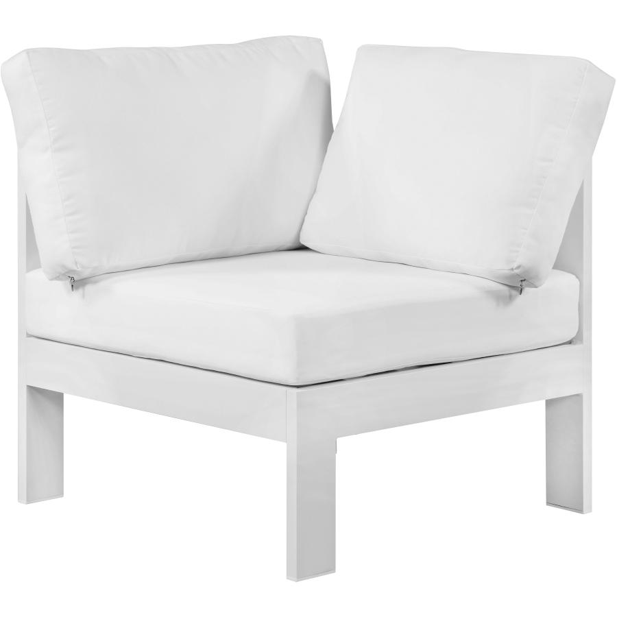 Meridian Nizuc White Water Resistant Fabric Outdoor Patio Aluminum Corner Chair