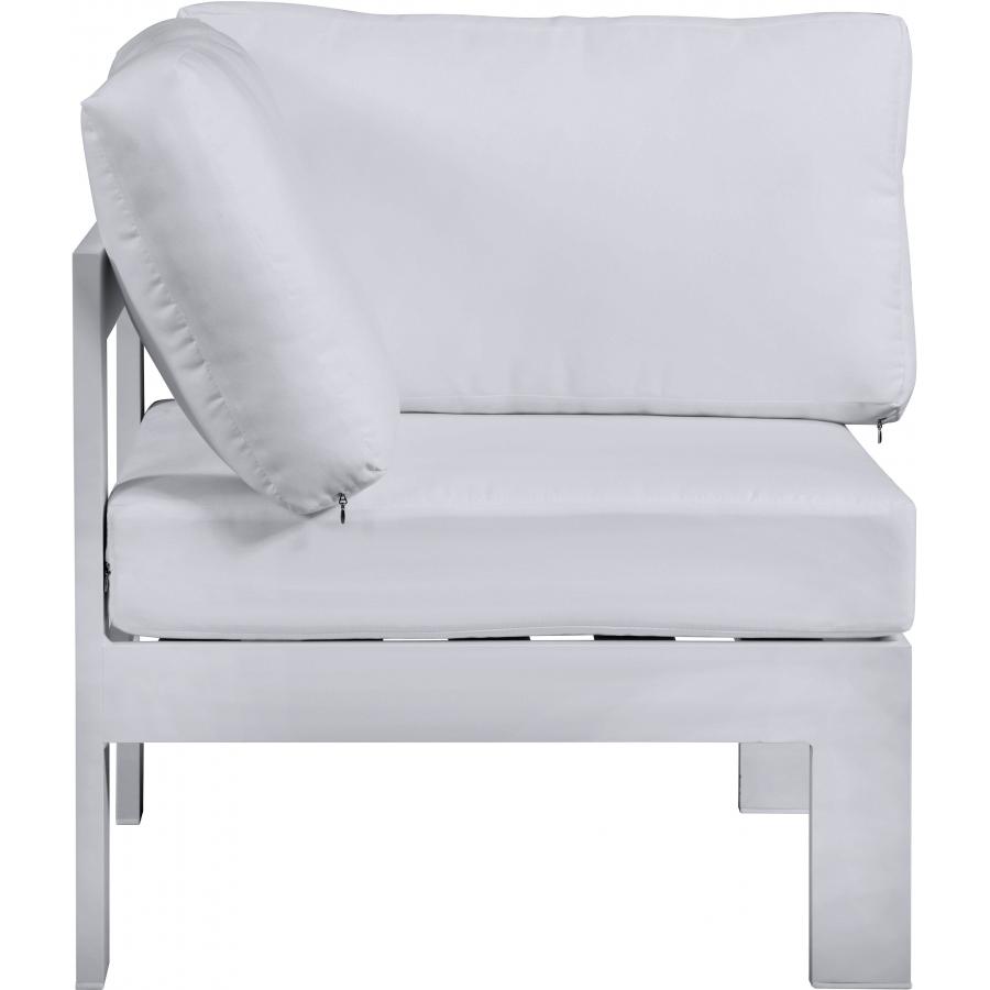 Meridian Nizuc White Water Resistant Fabric Outdoor Patio Aluminum Corner Chair
