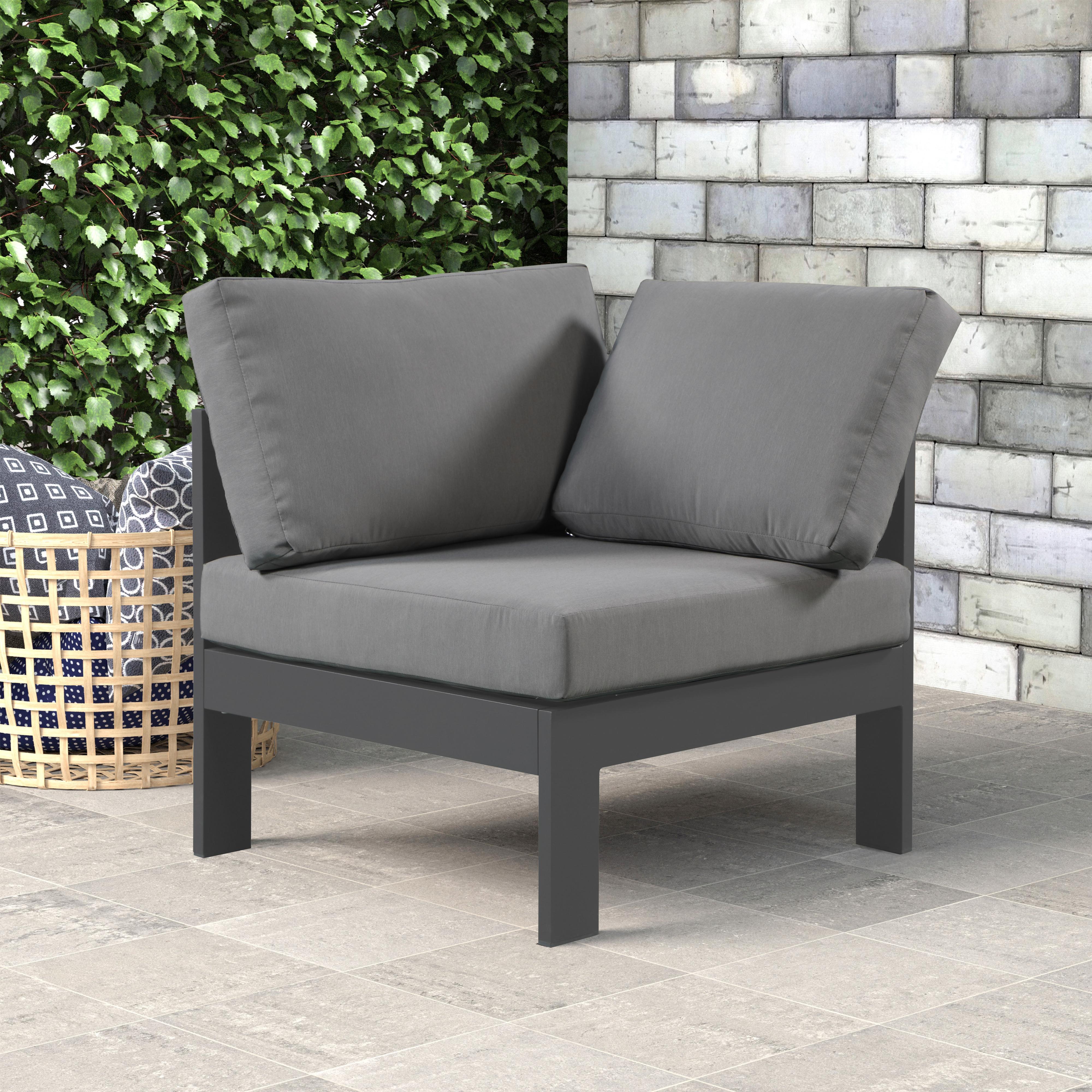 Meridian Nizuc Grey Water Resistant Fabric Outdoor Patio Aluminum Corner Chair