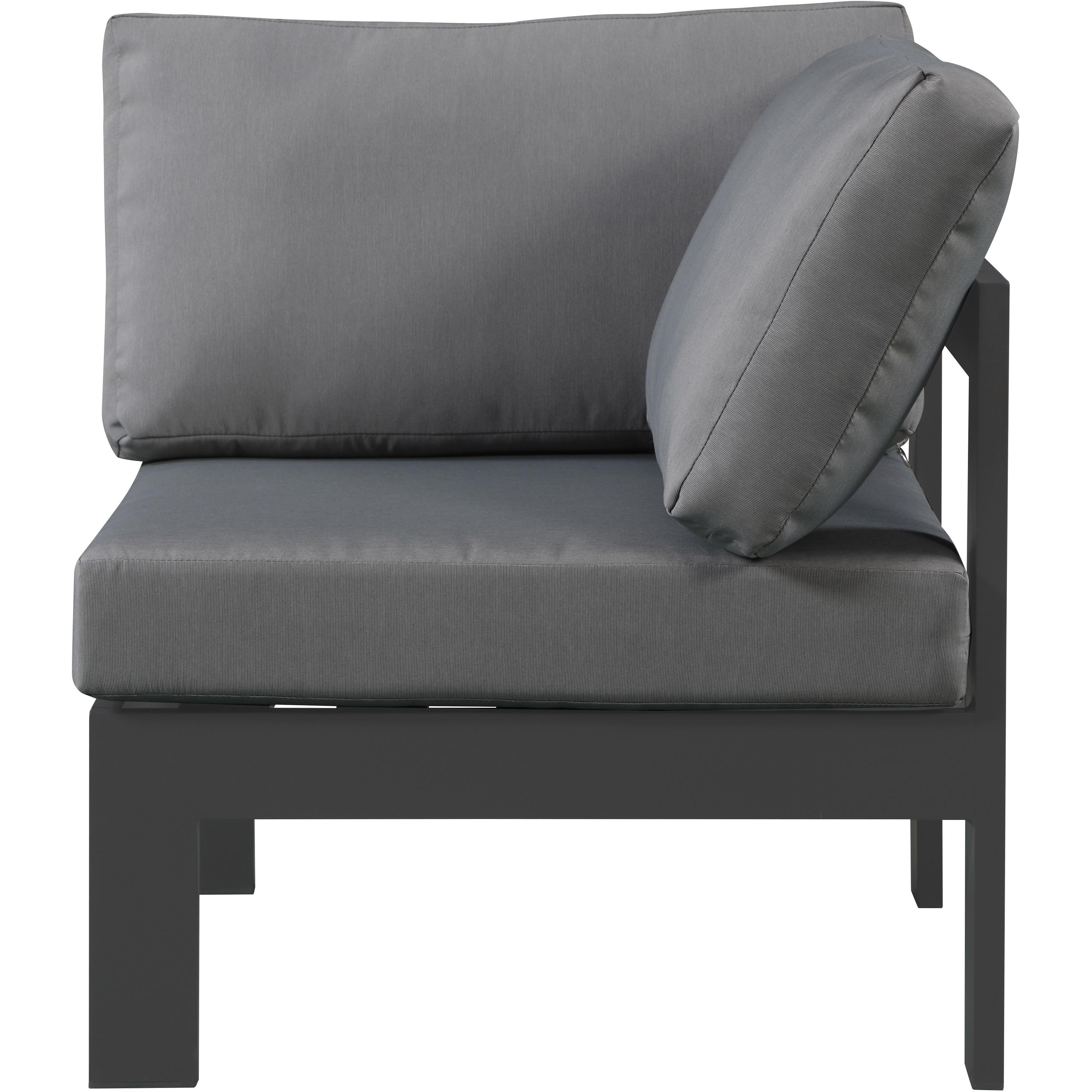 Meridian Nizuc Grey Water Resistant Fabric Outdoor Patio Aluminum Corner Chair