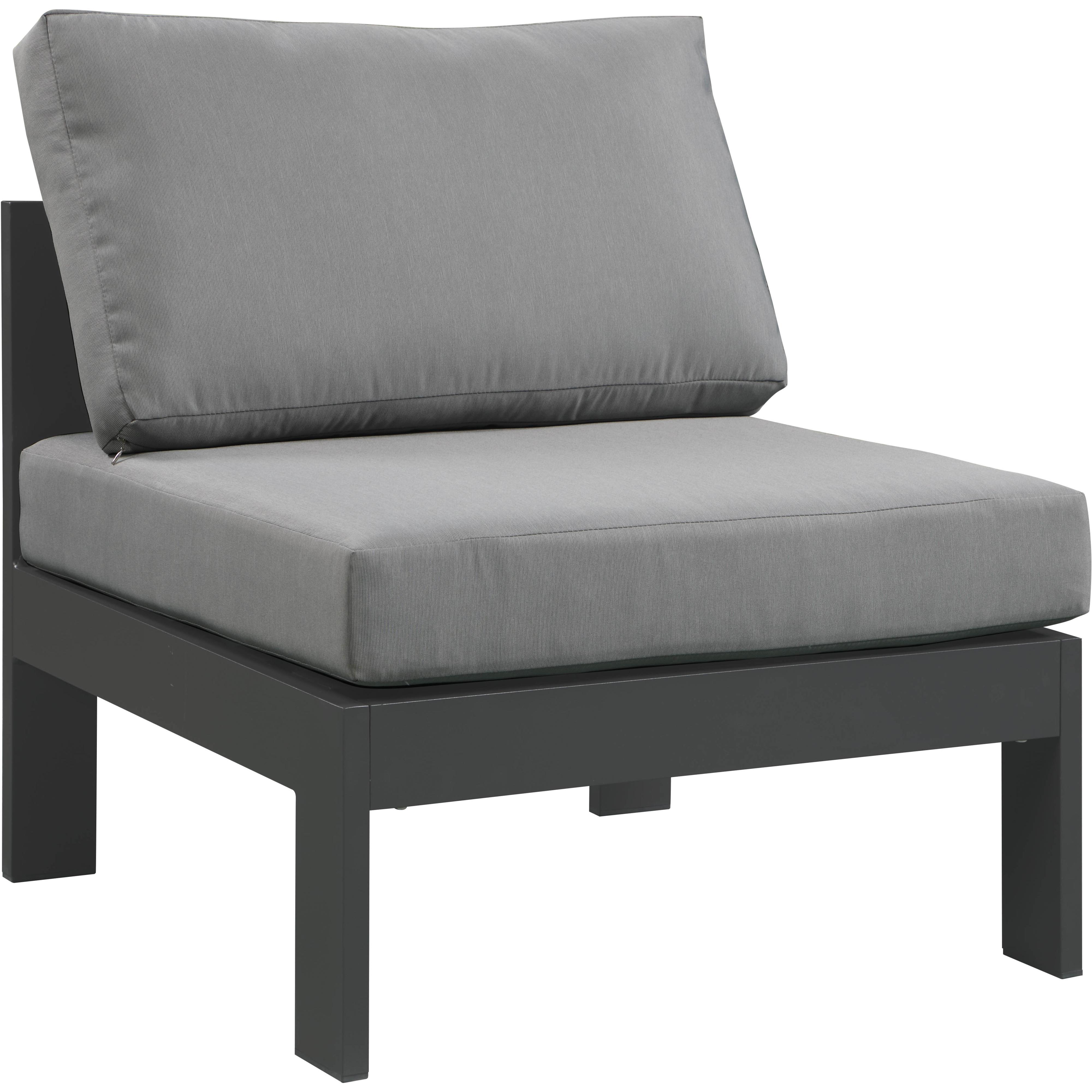 Meridian Nizuc Grey Water Resistant Fabric Outdoor Patio Aluminum Armless Chair