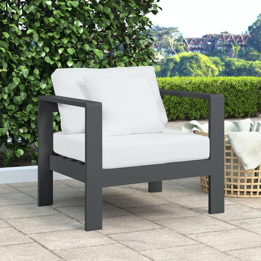 Meridian Nizuc White Water Resistant Fabric Outdoor Patio Aluminum Arm Chair