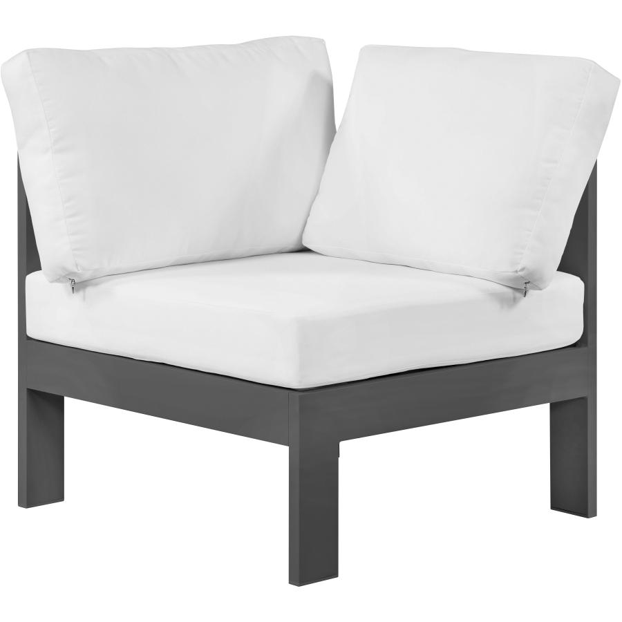 Meridian Nizuc White Water Resistant Fabric Outdoor Patio Aluminum Corner Chair