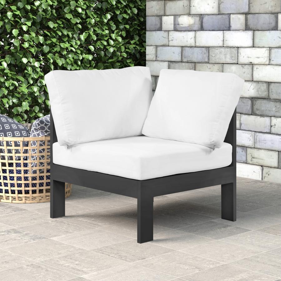 Meridian Nizuc White Water Resistant Fabric Outdoor Patio Aluminum Corner Chair