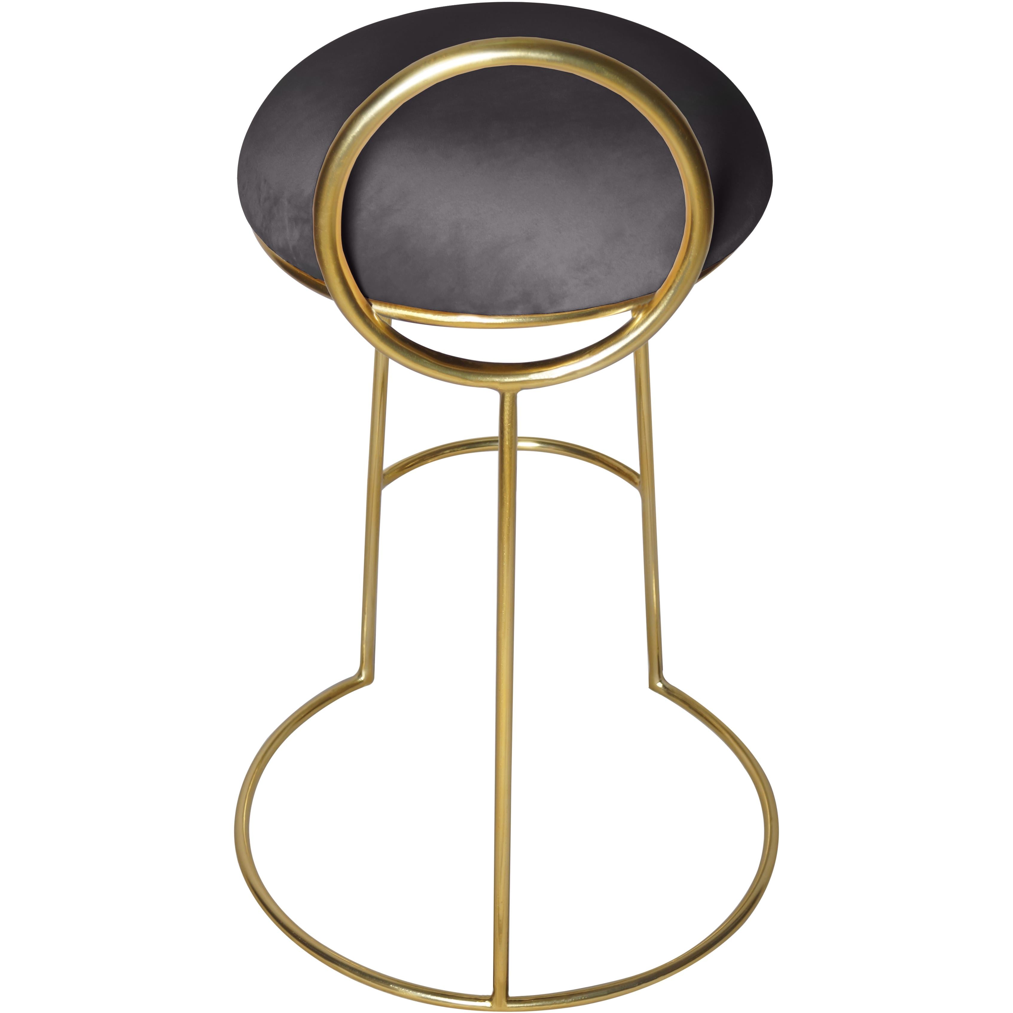 Meridian Ring Grey Velvet Counter Stool