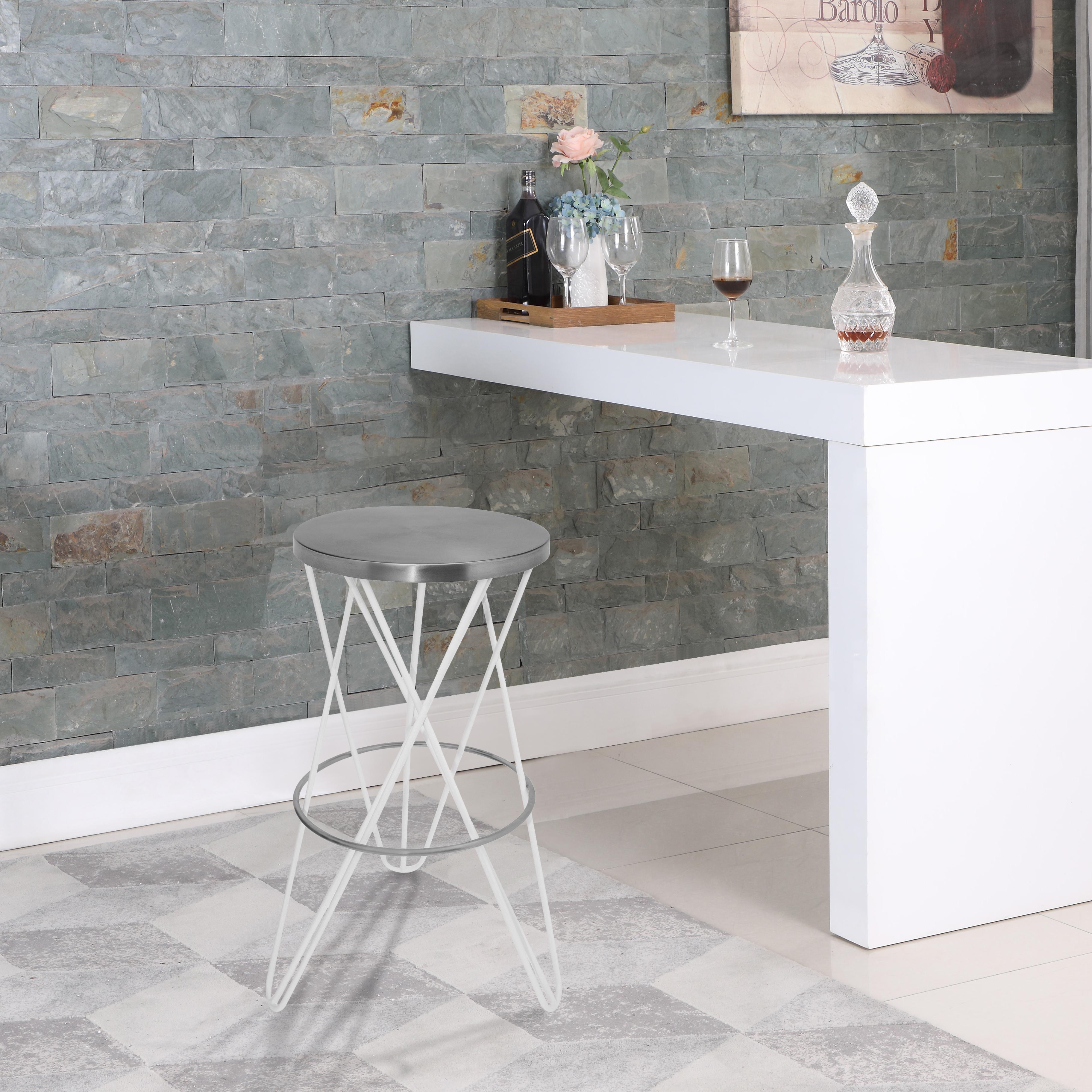 Meridian Mercury White Iron Bar Stool