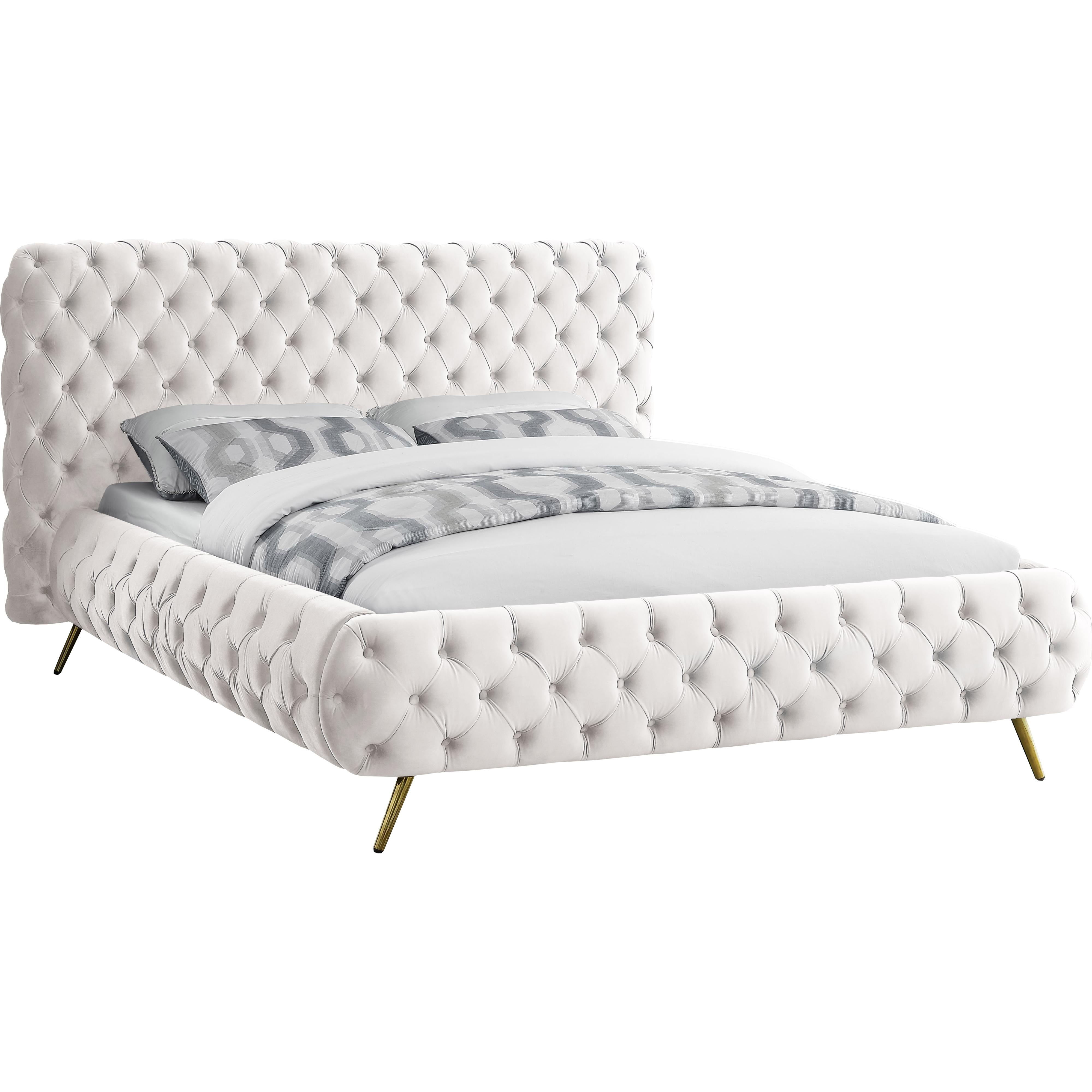Meridian Delano Cream Velvet Queen Bed