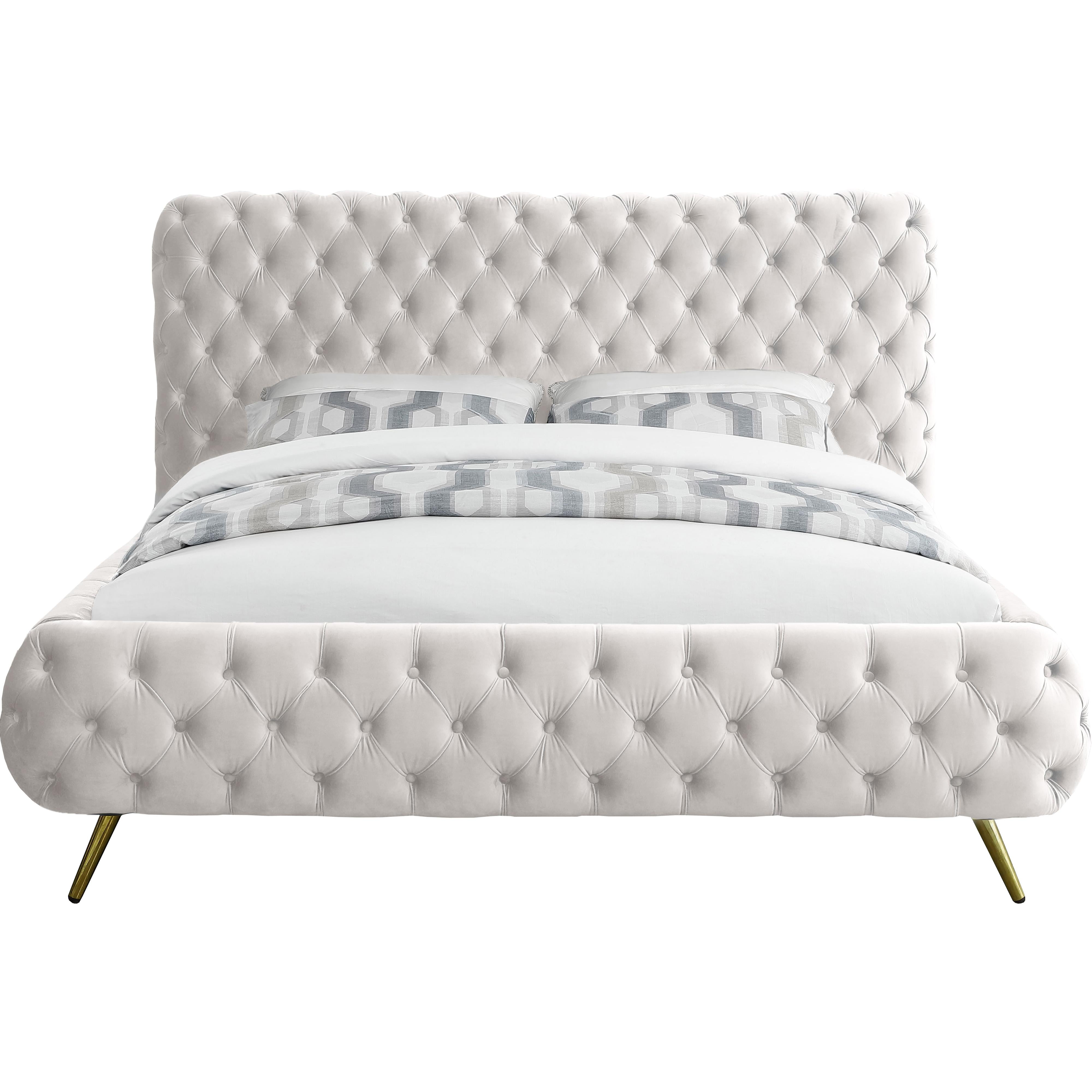 Meridian Delano Cream Velvet Queen Bed