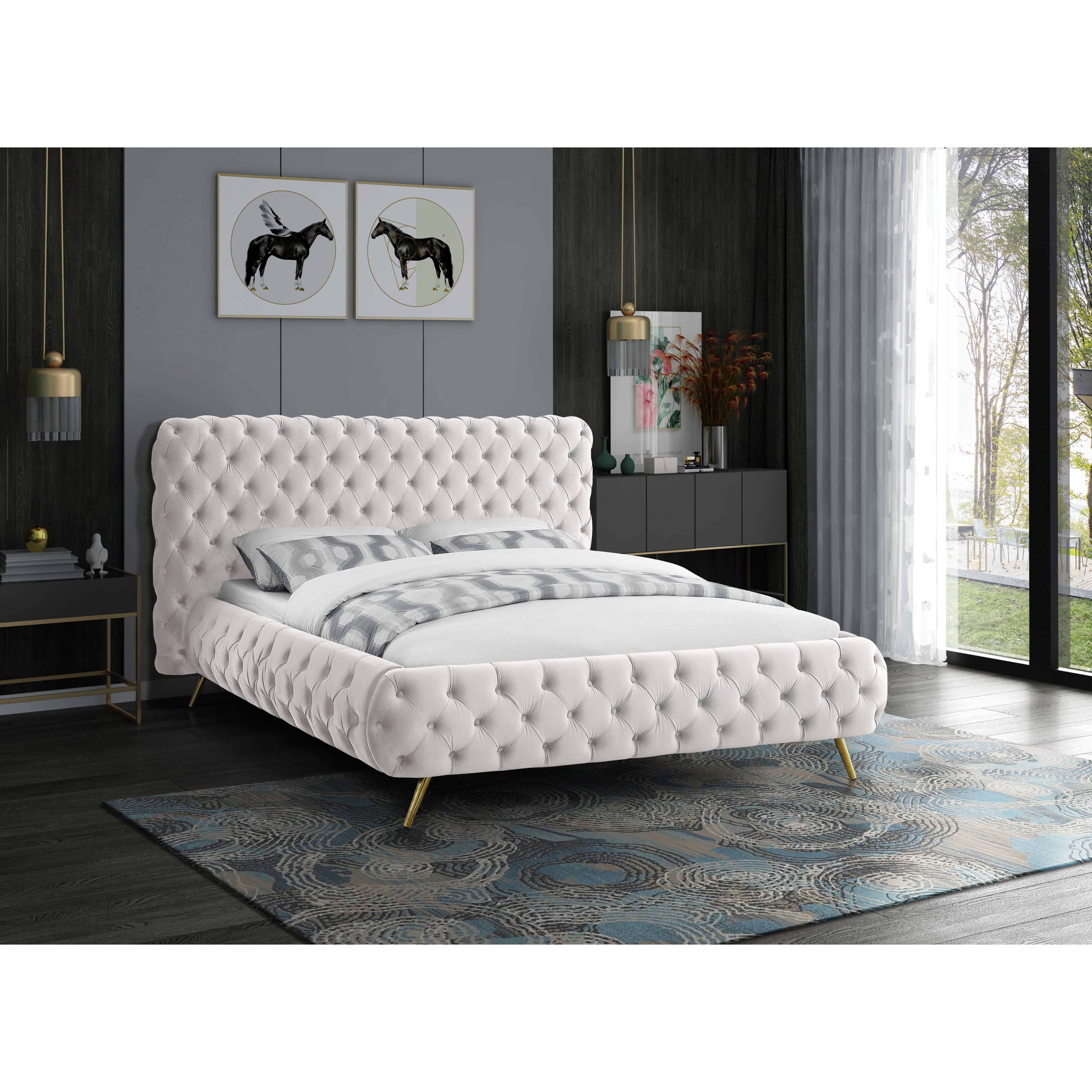 Meridian Delano Cream Velvet Queen Bed