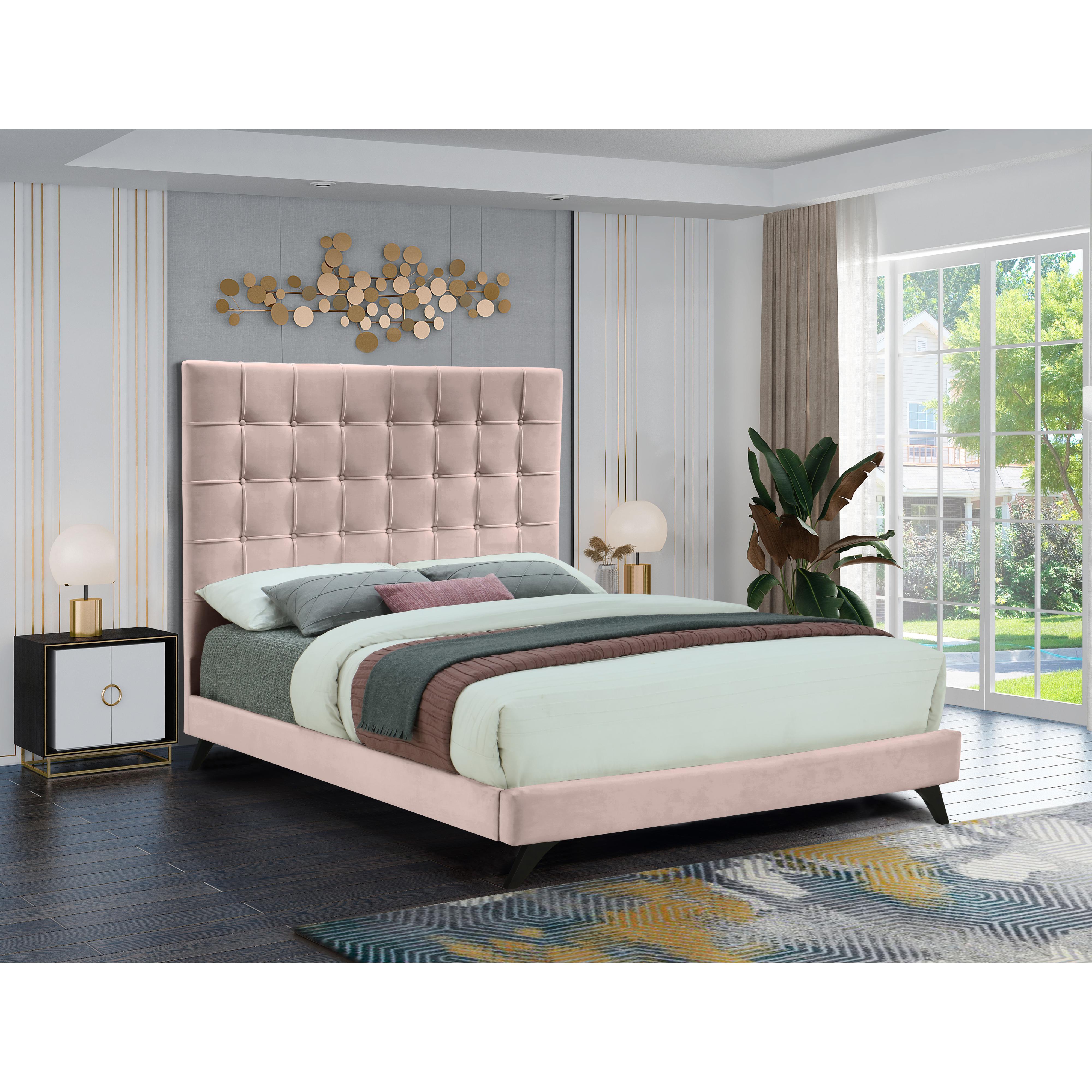 Meridian Elly Pink Velvet Full Bed