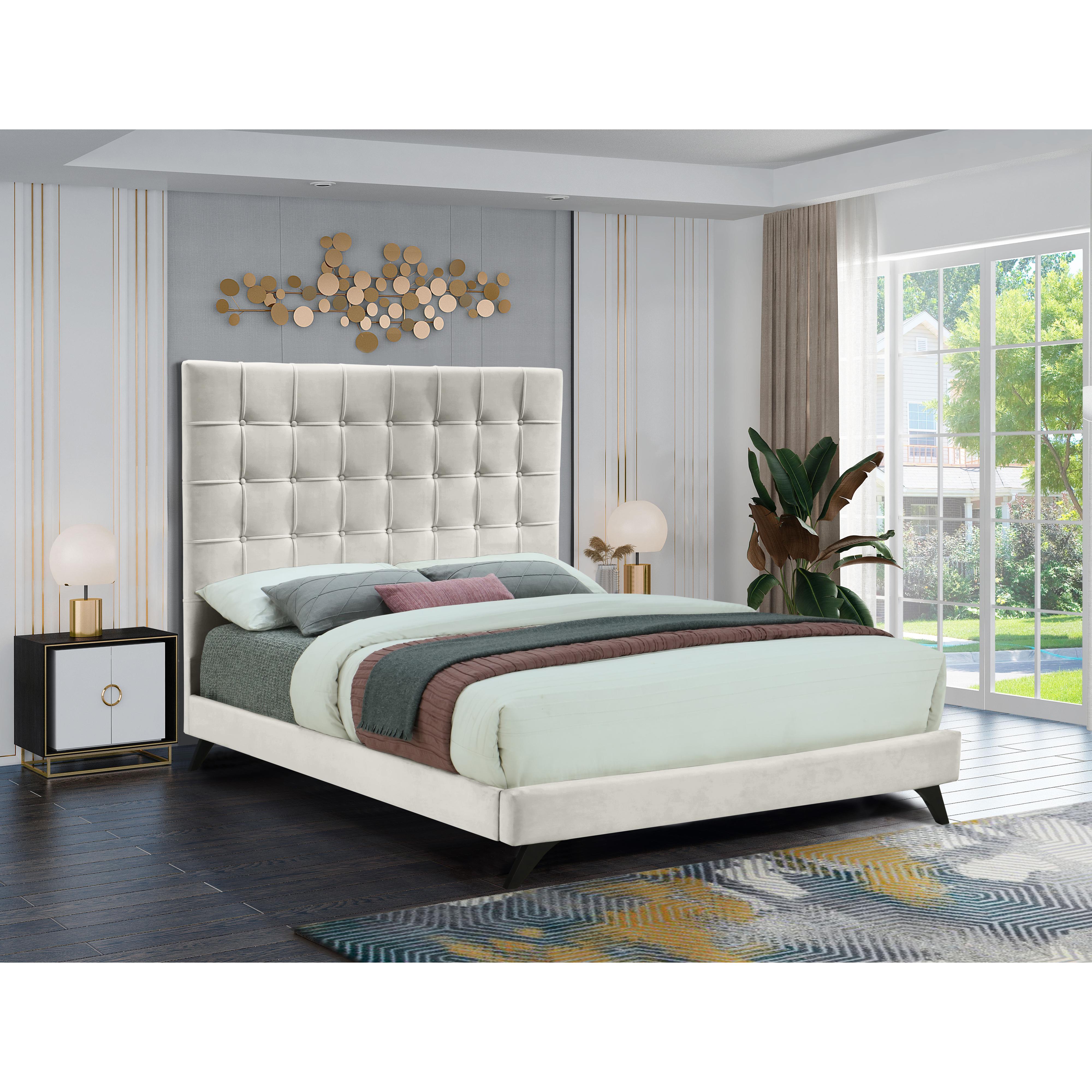 Meridian Elly Cream Velvet Queen Bed