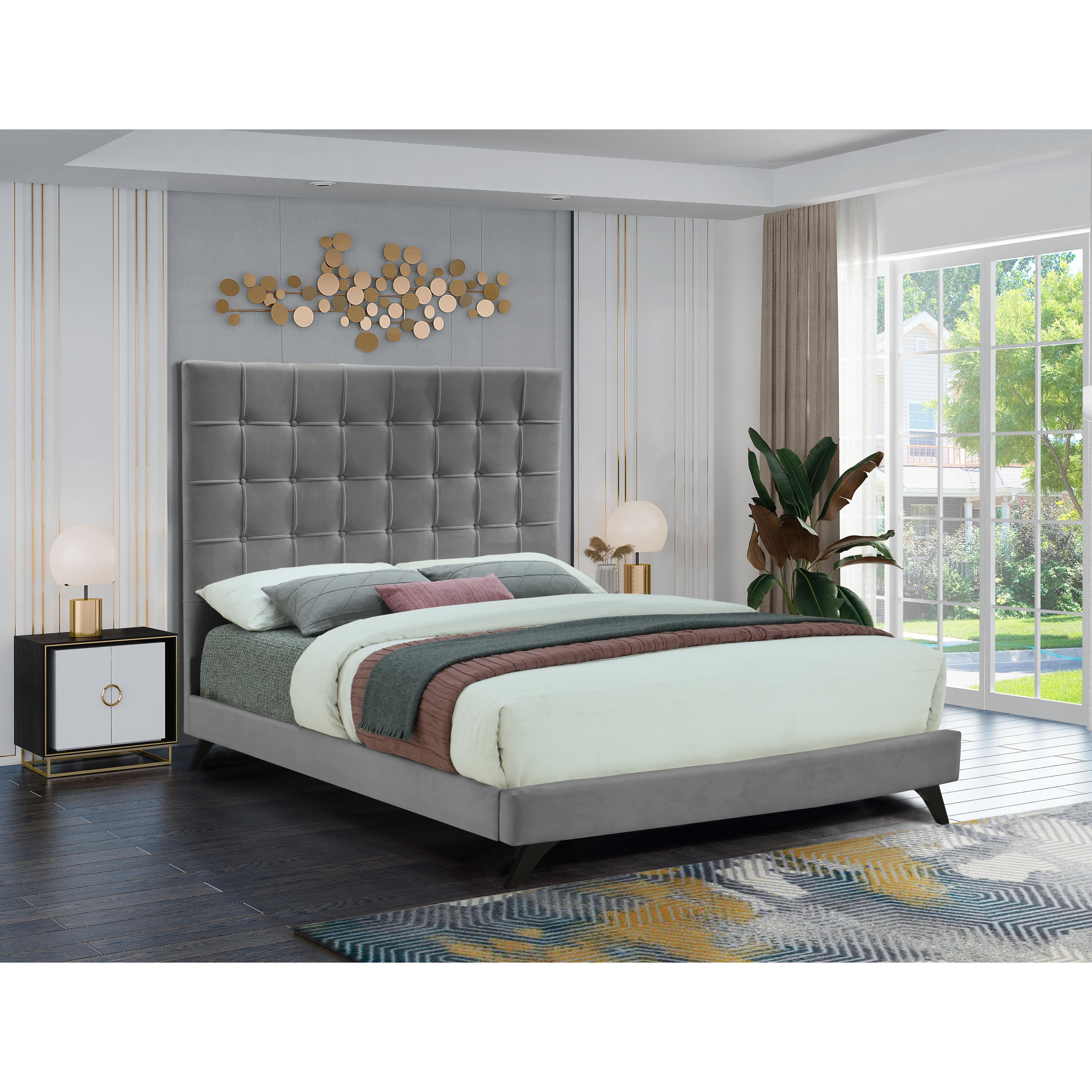 Meridian Elly Grey Velvet Queen Bed