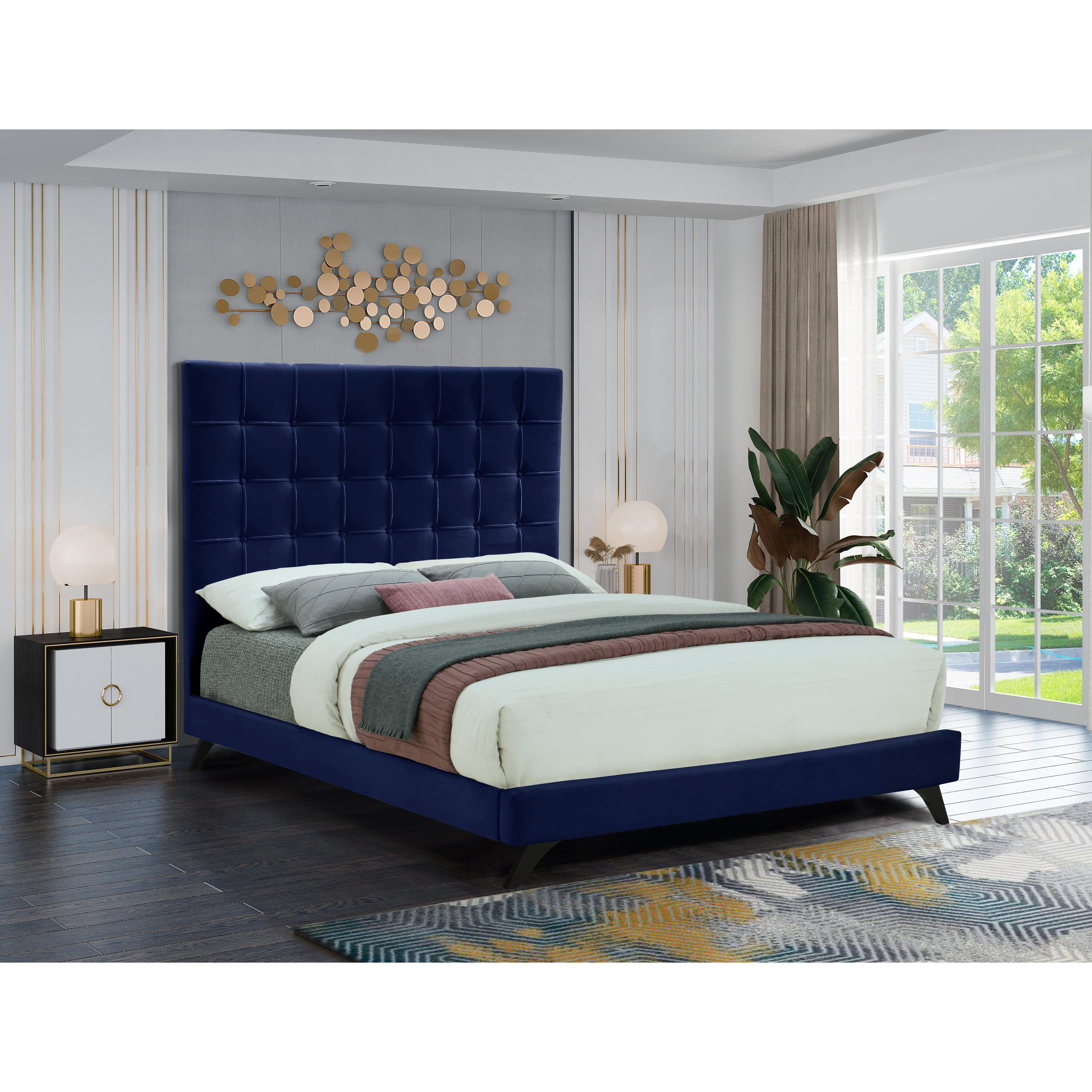 Meridian Elly Navy Velvet Queen Bed