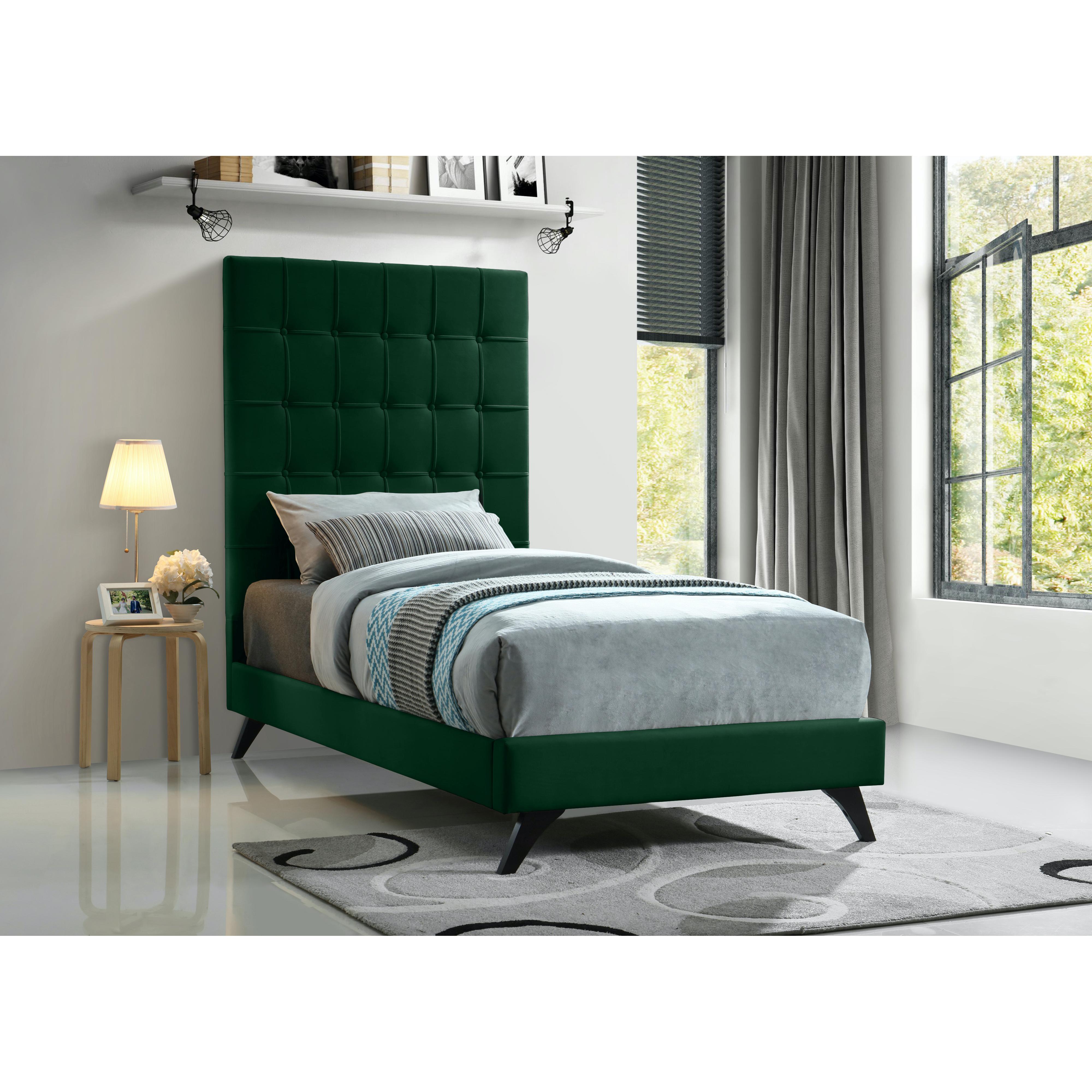 Meridian Elly Green Velvet Twin Bed
