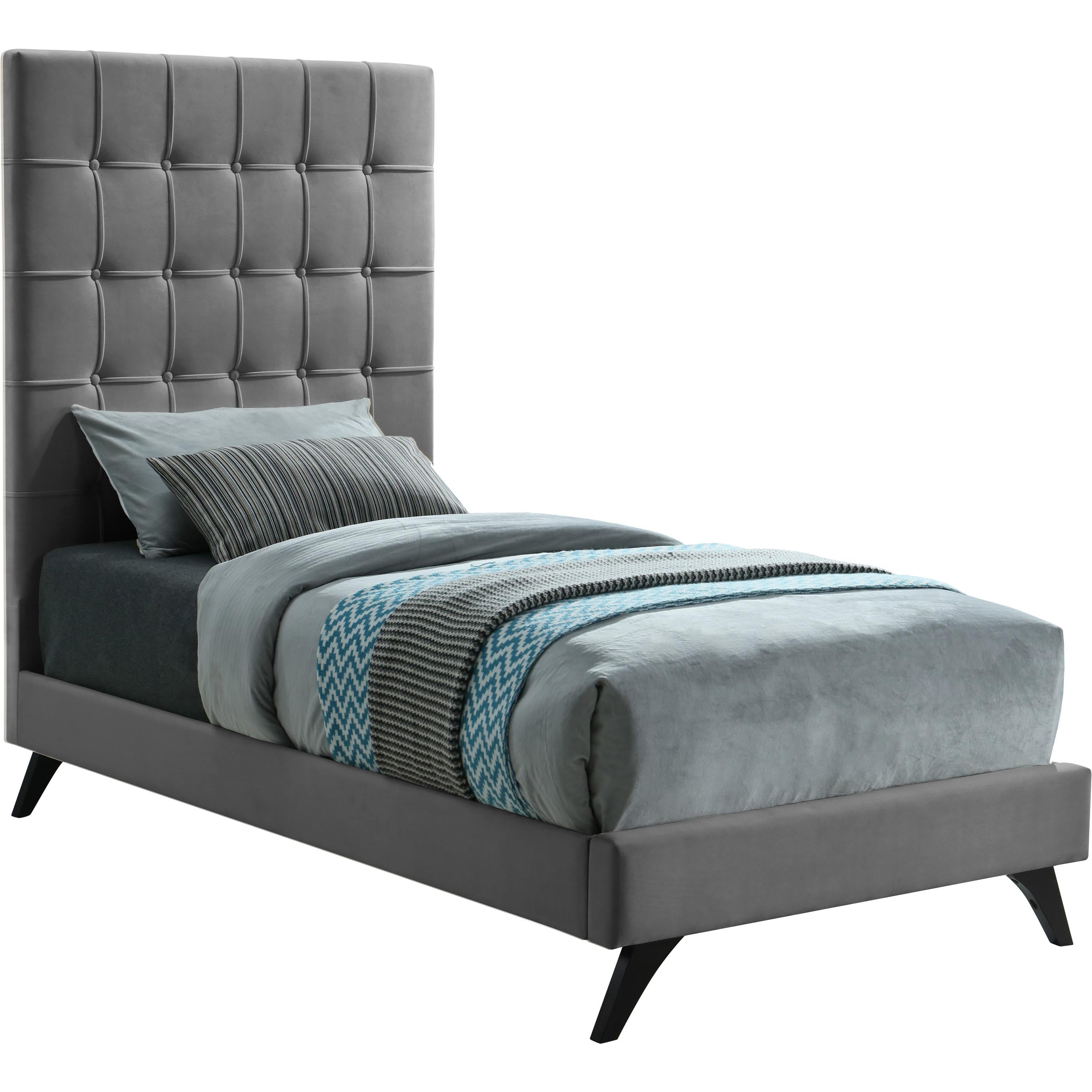 Meridian Elly Grey Velvet Twin Bed