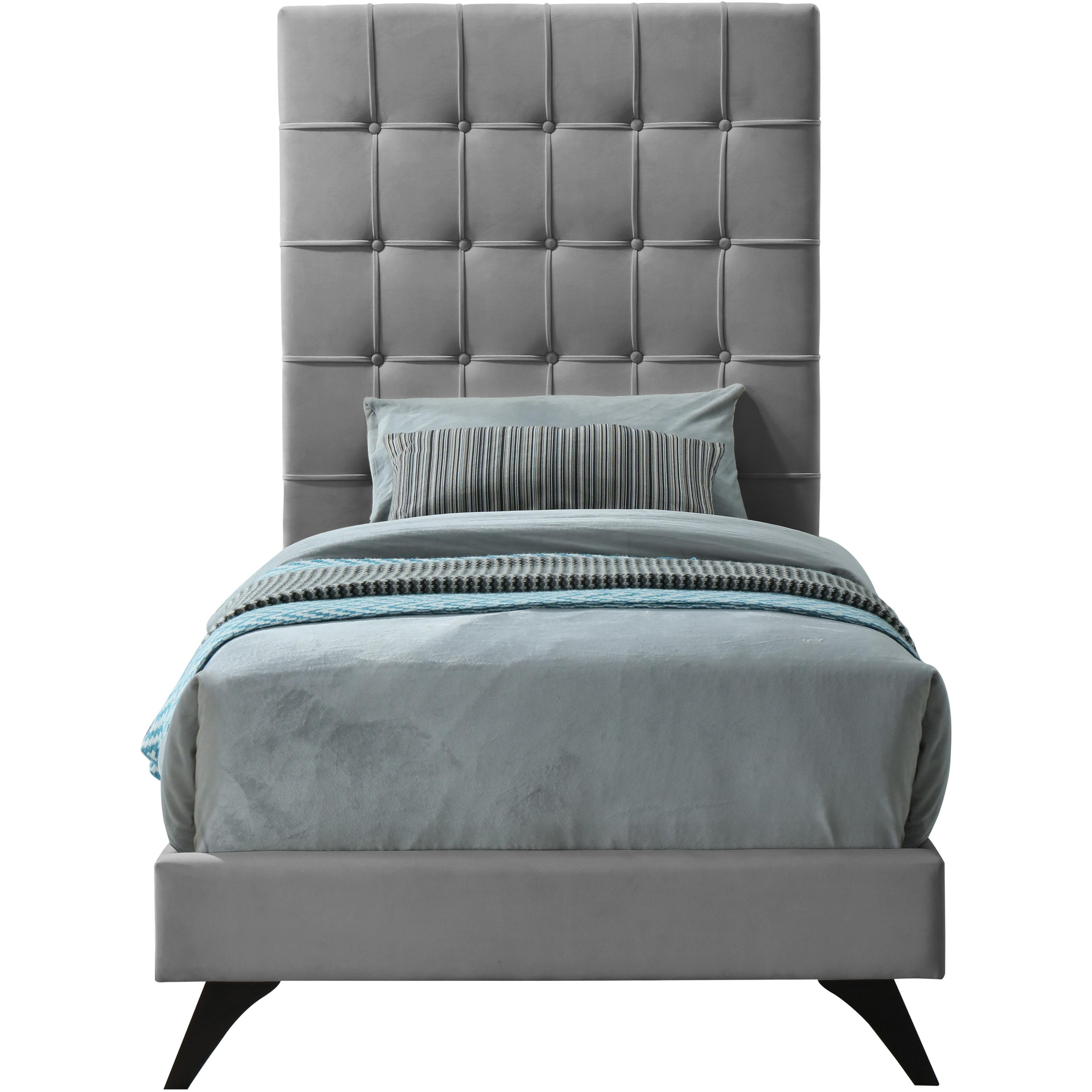 Meridian Elly Grey Velvet Twin Bed