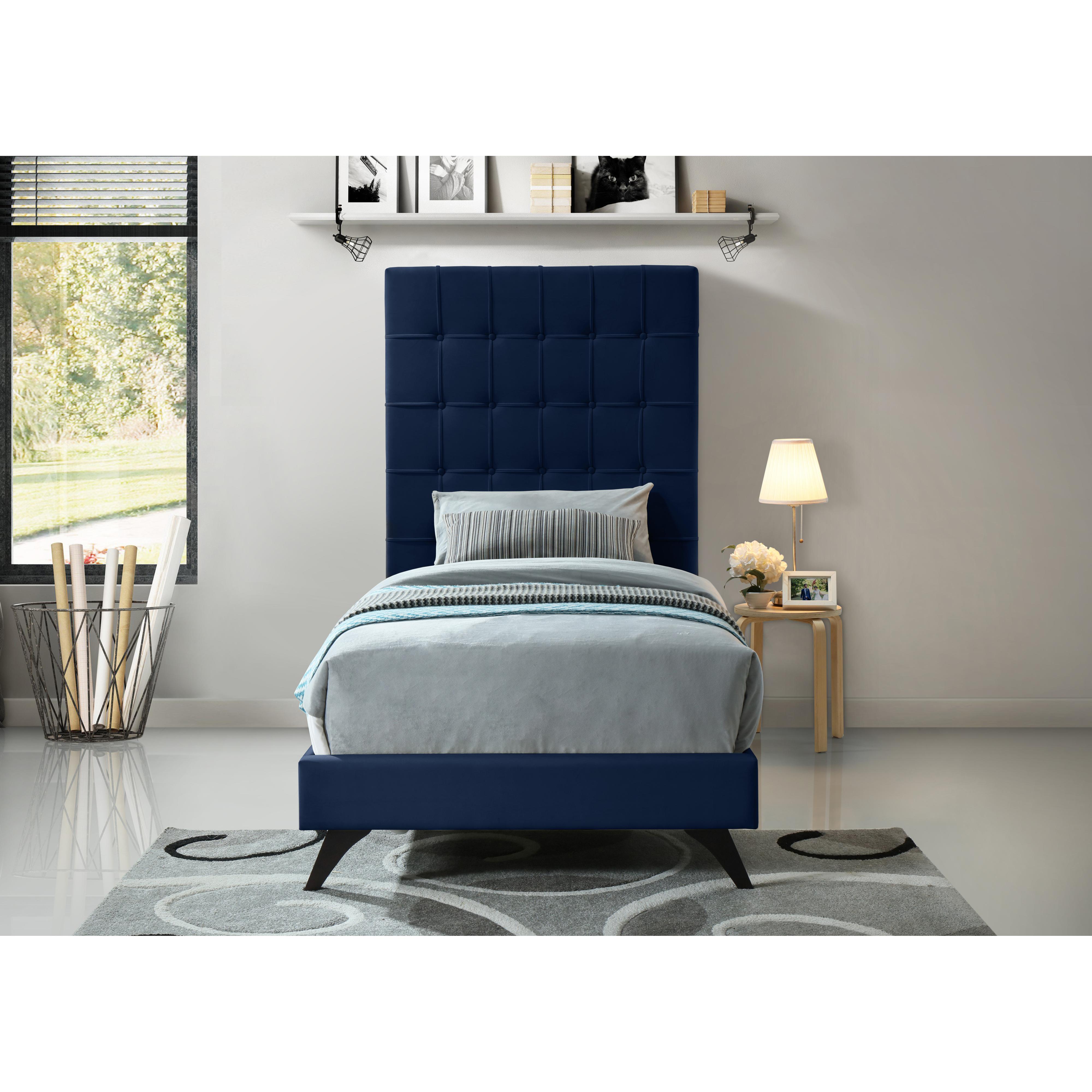 Meridian Elly Navy Velvet Twin Bed
