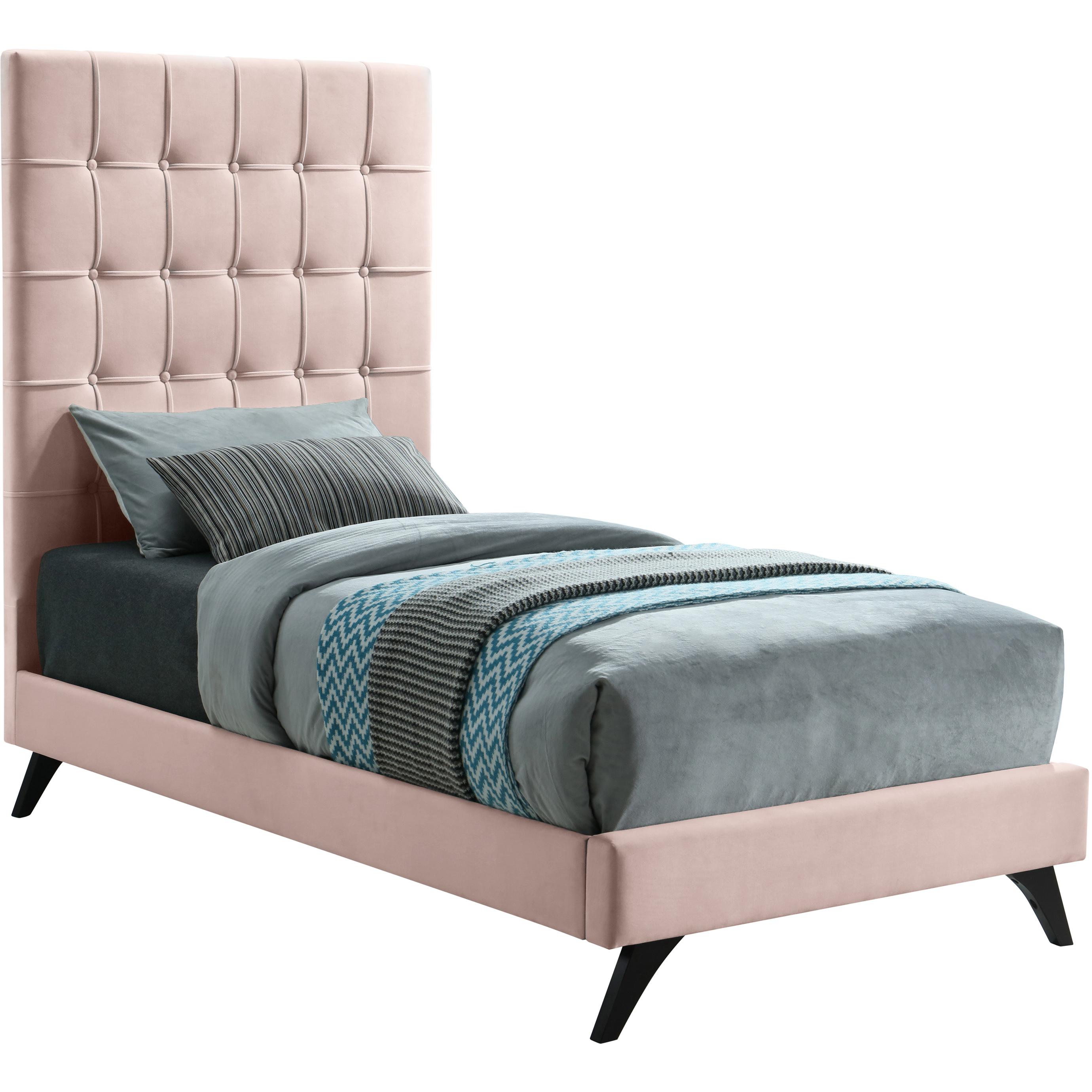 Meridian Elly Pink Velvet Twin Bed
