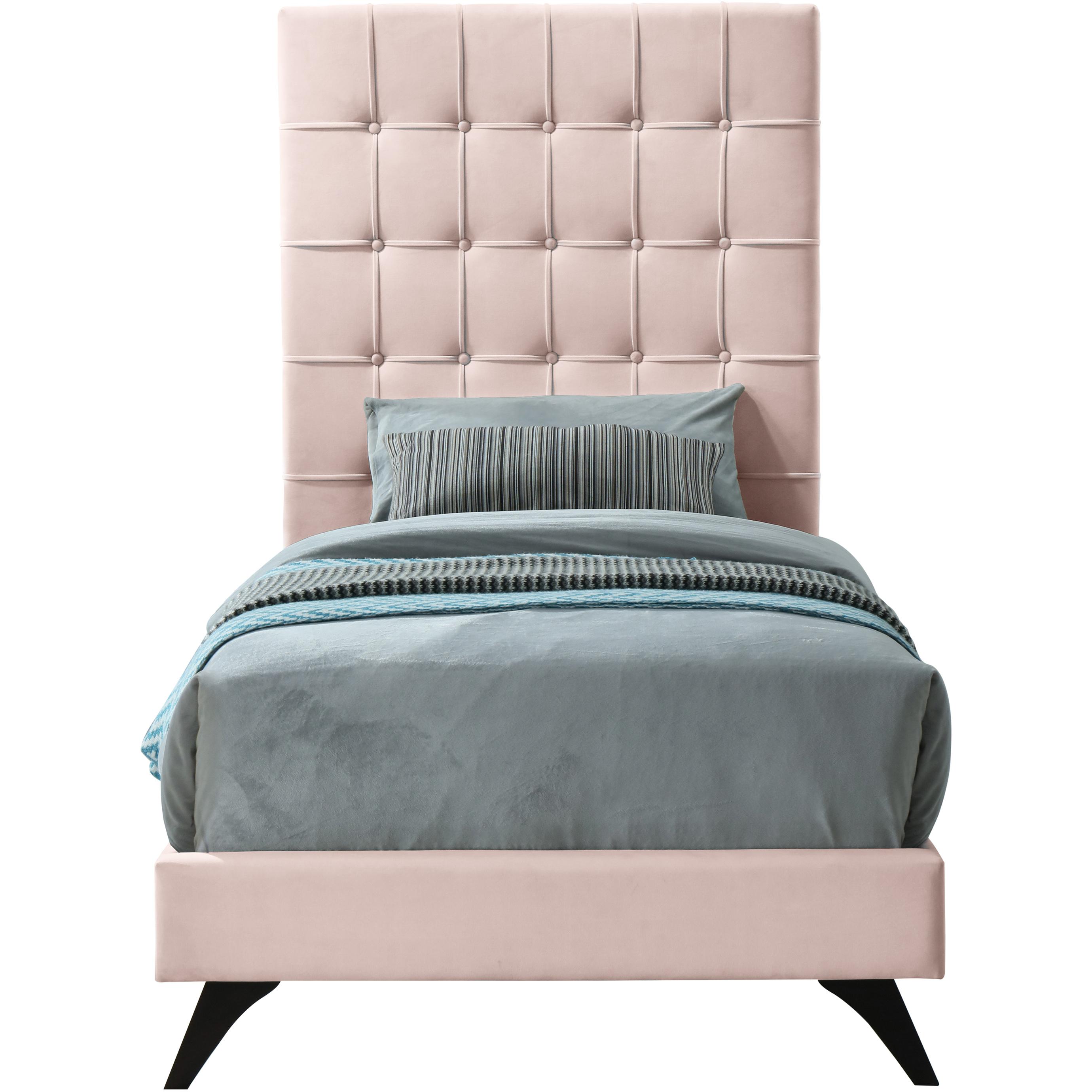 Meridian Elly Pink Velvet Twin Bed