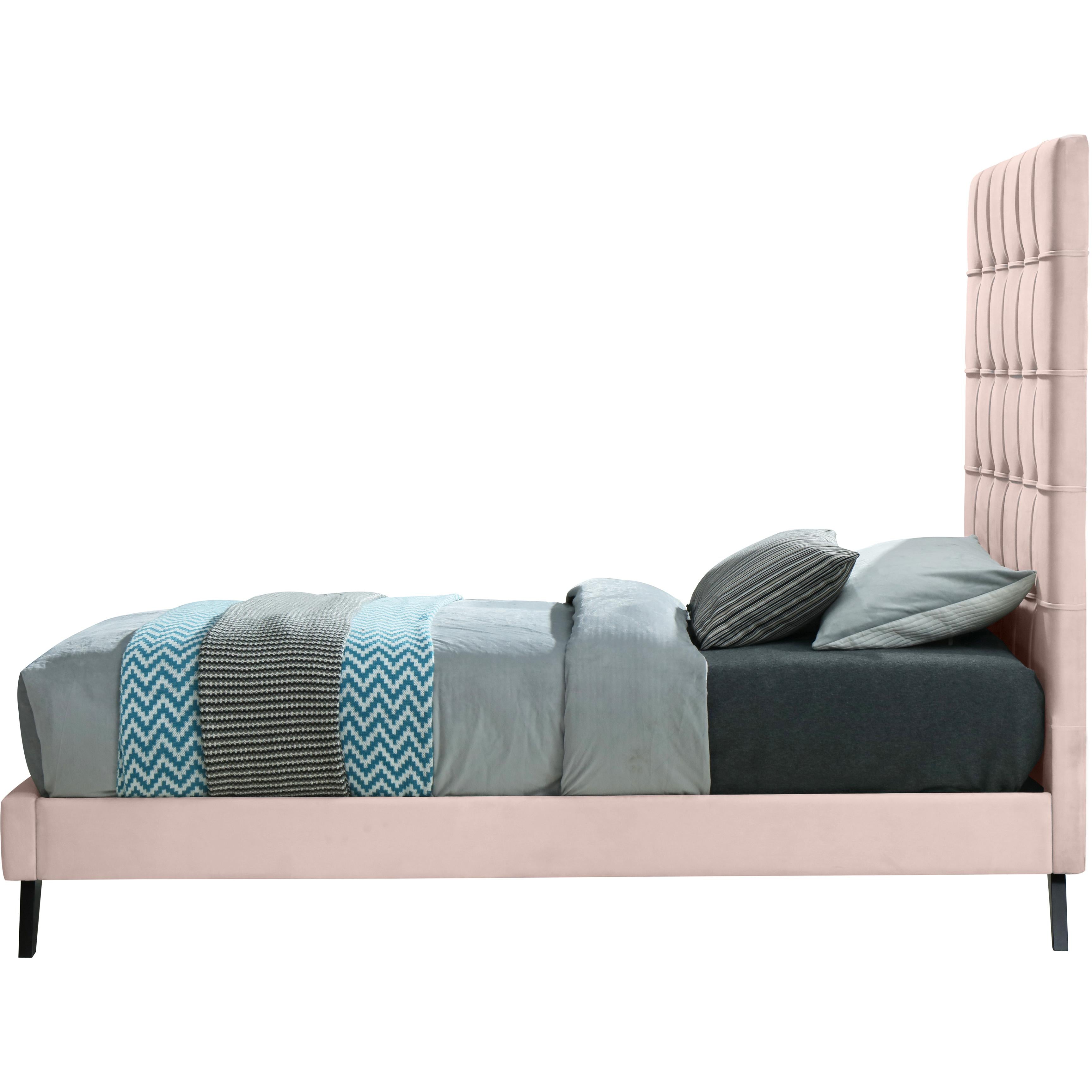 Meridian Elly Pink Velvet Twin Bed