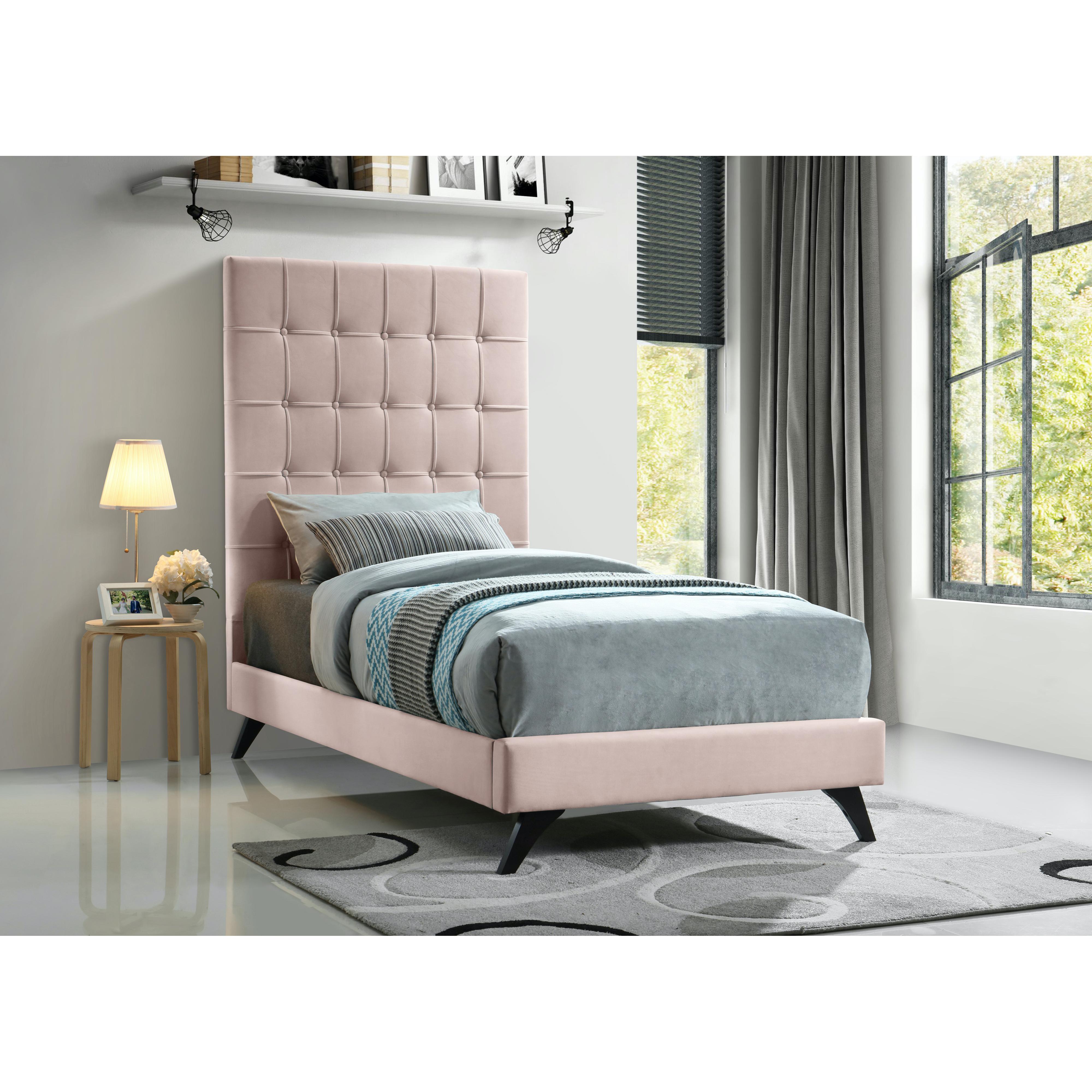 Meridian Elly Pink Velvet Twin Bed