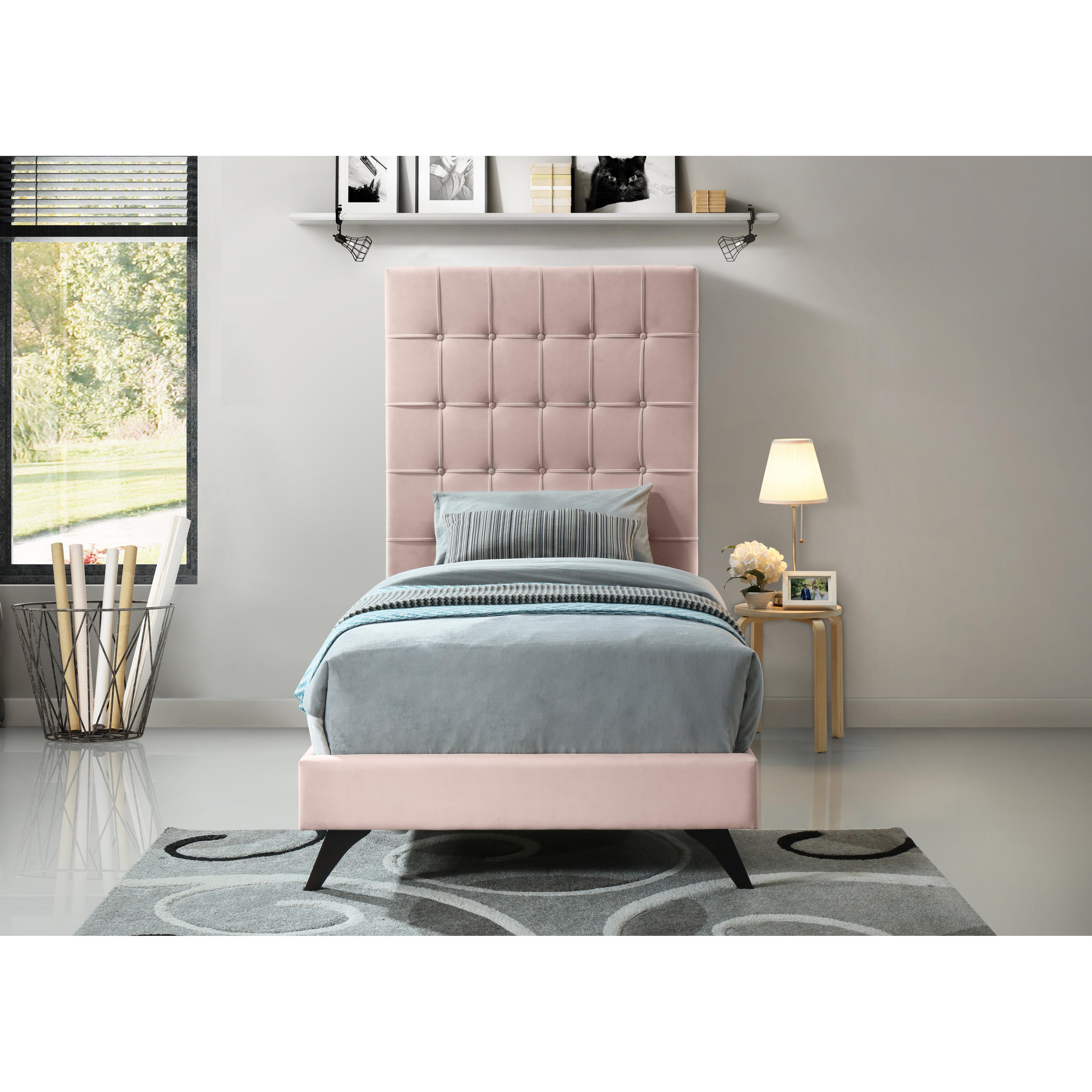 Meridian Elly Pink Velvet Twin Bed