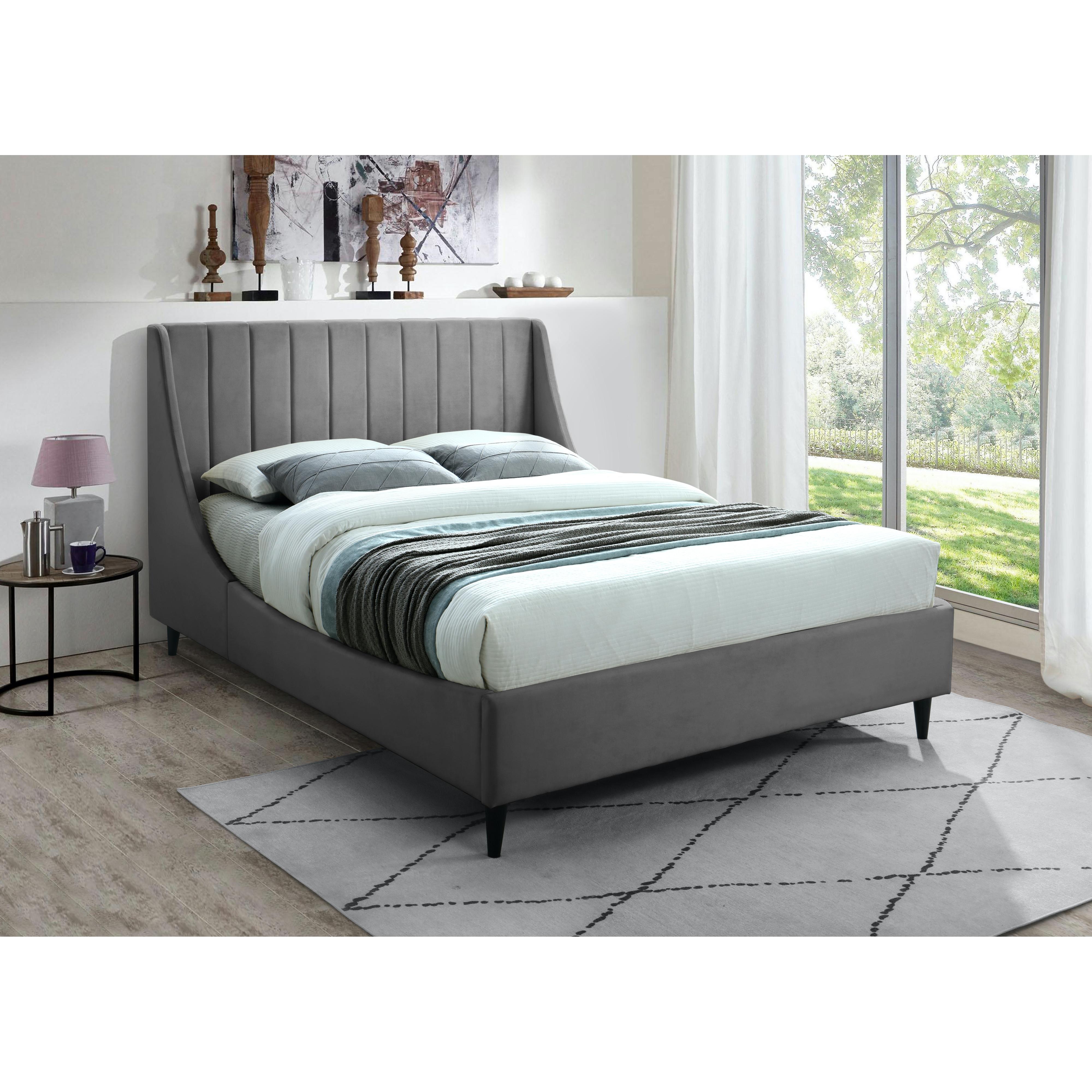 Meridian Eva Grey Velvet Full Bed
