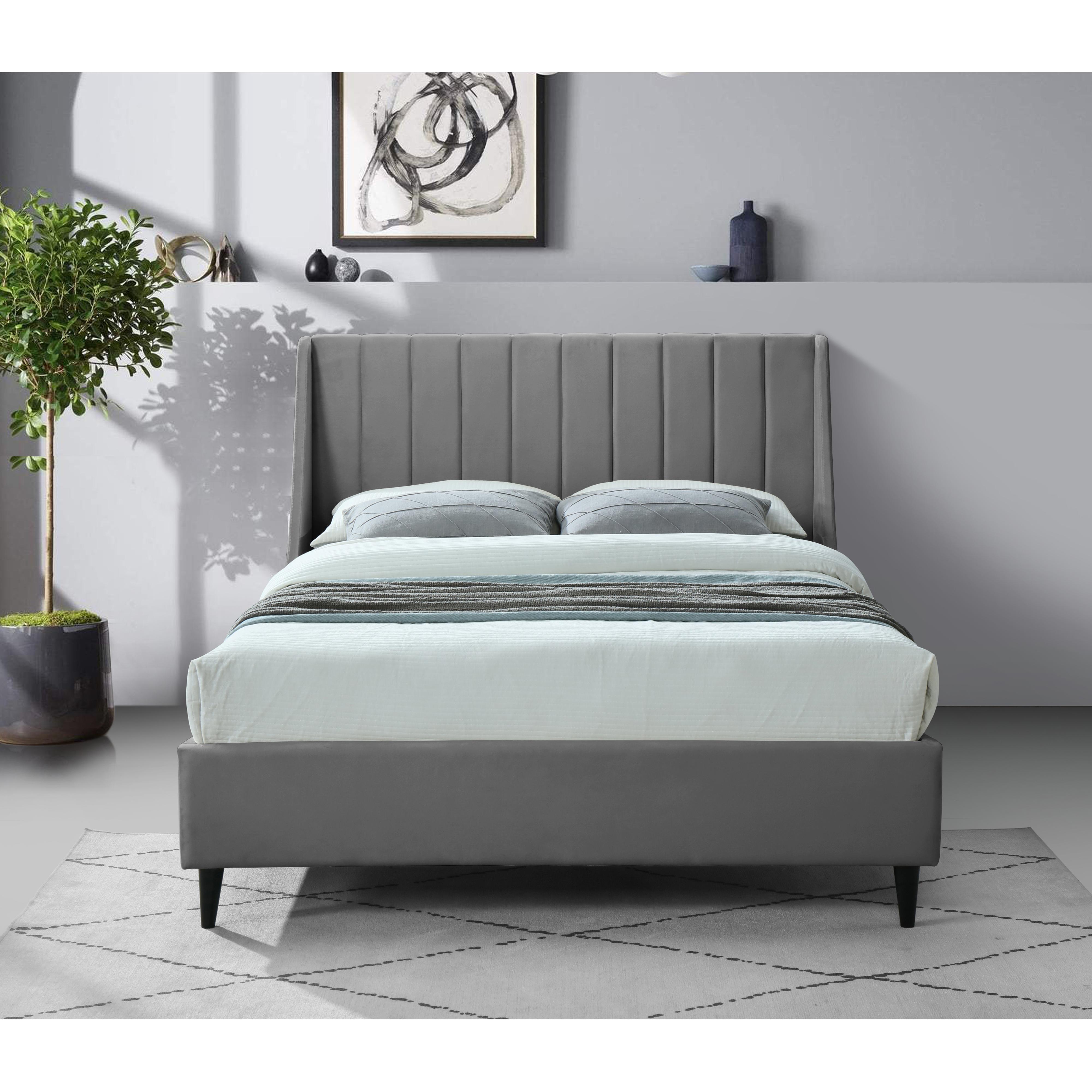 Meridian Eva Grey Velvet Full Bed