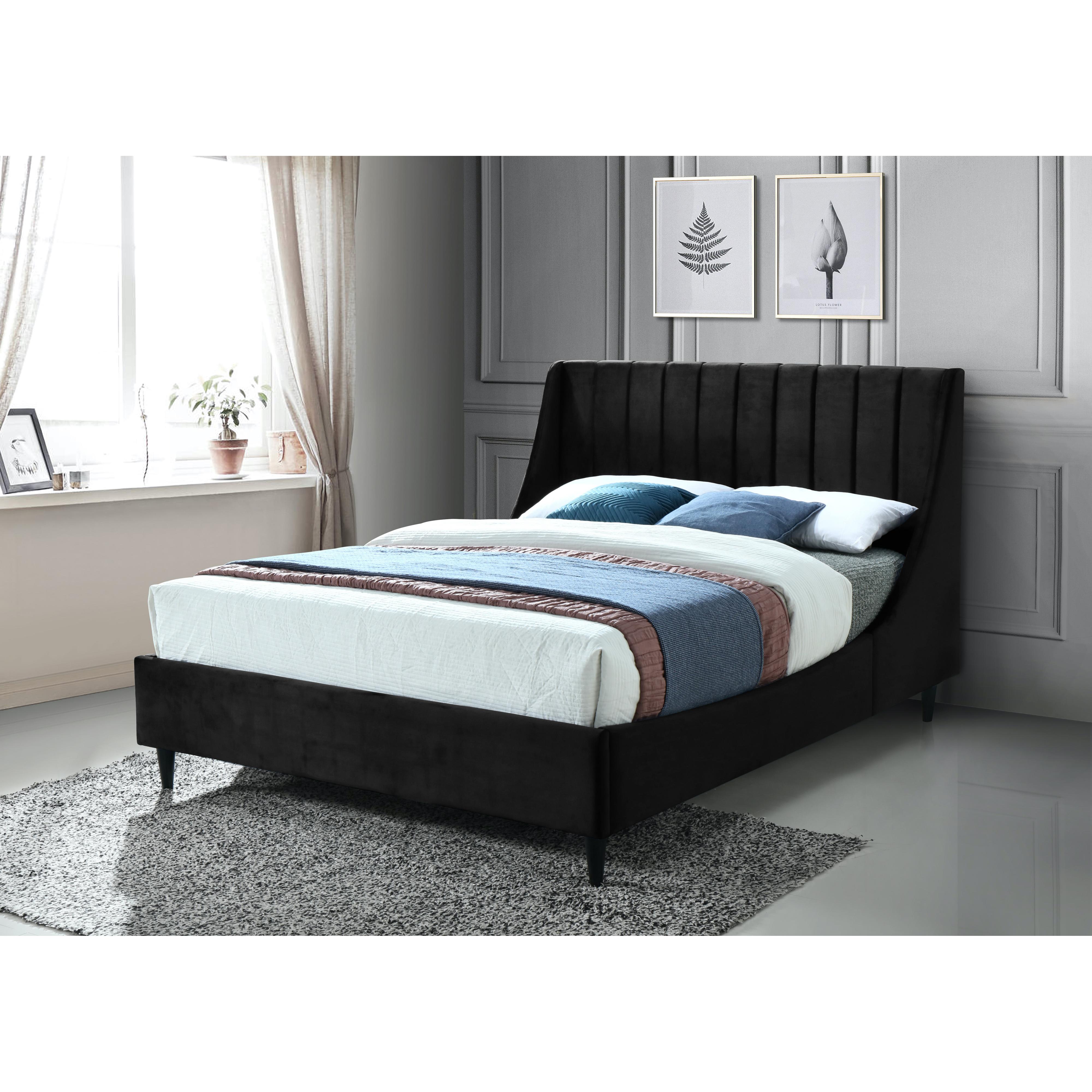 Meridian Eva Black Velvet Queen Bed