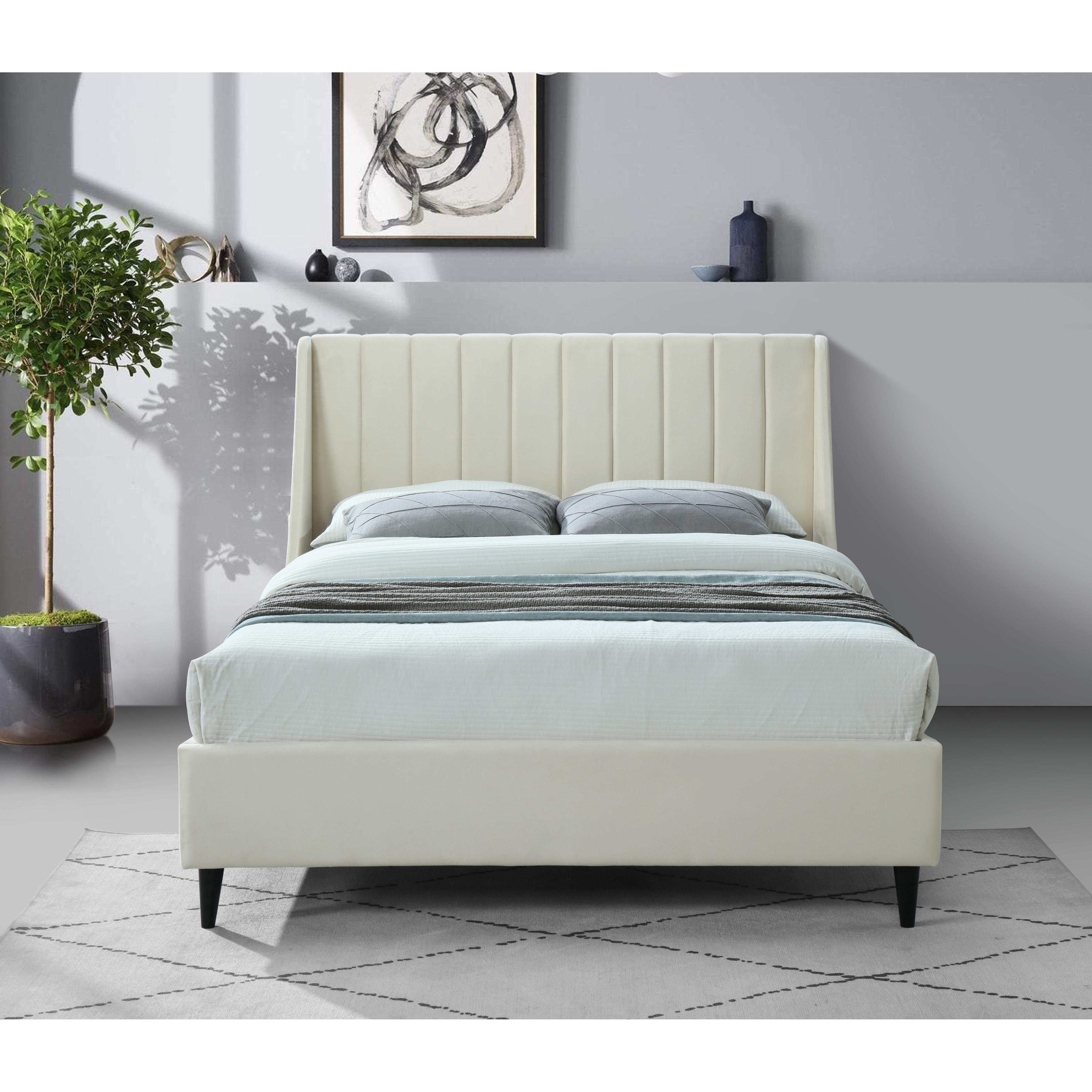 Meridian Eva Cream Velvet Queen Bed
