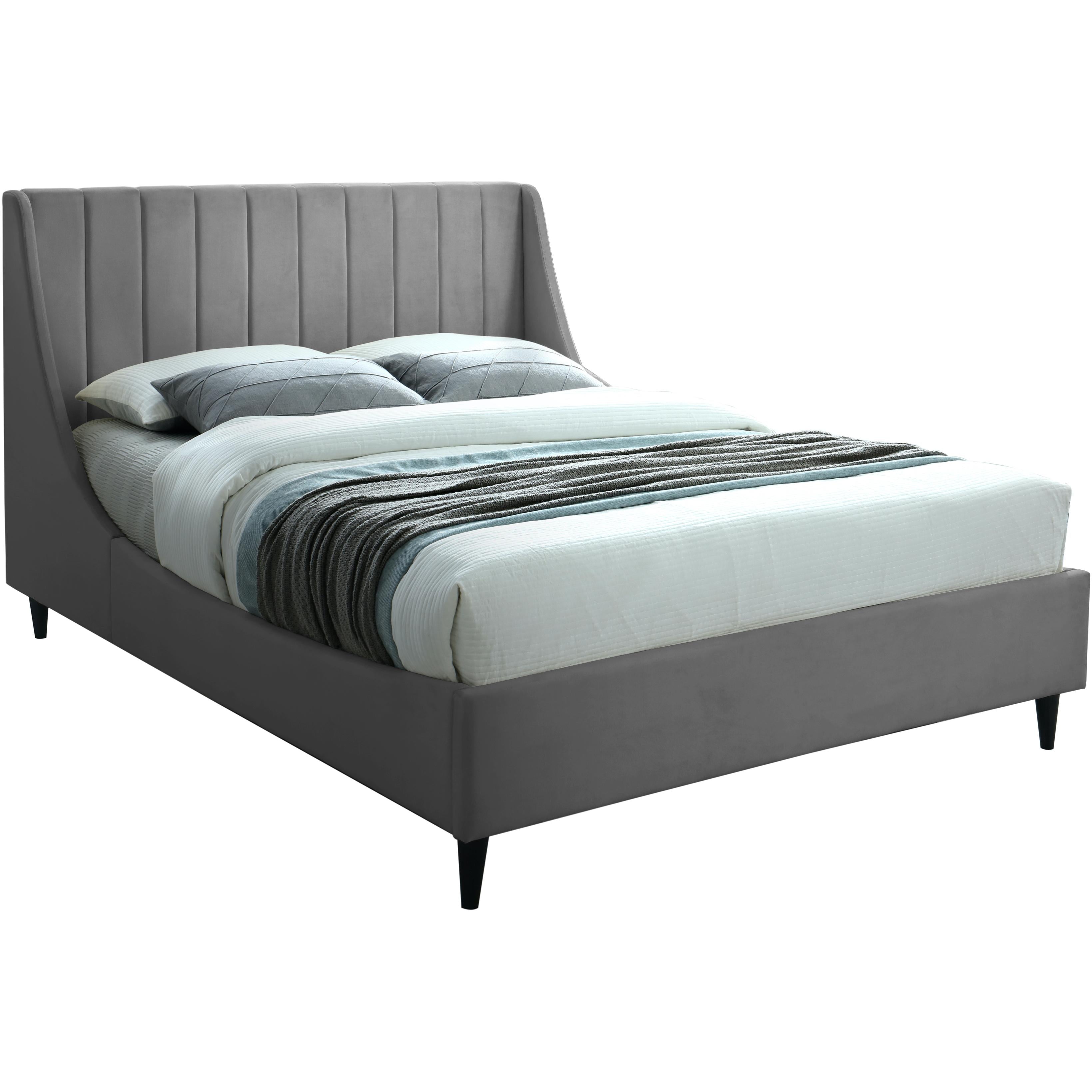 Meridian Eva Grey Velvet Queen Bed