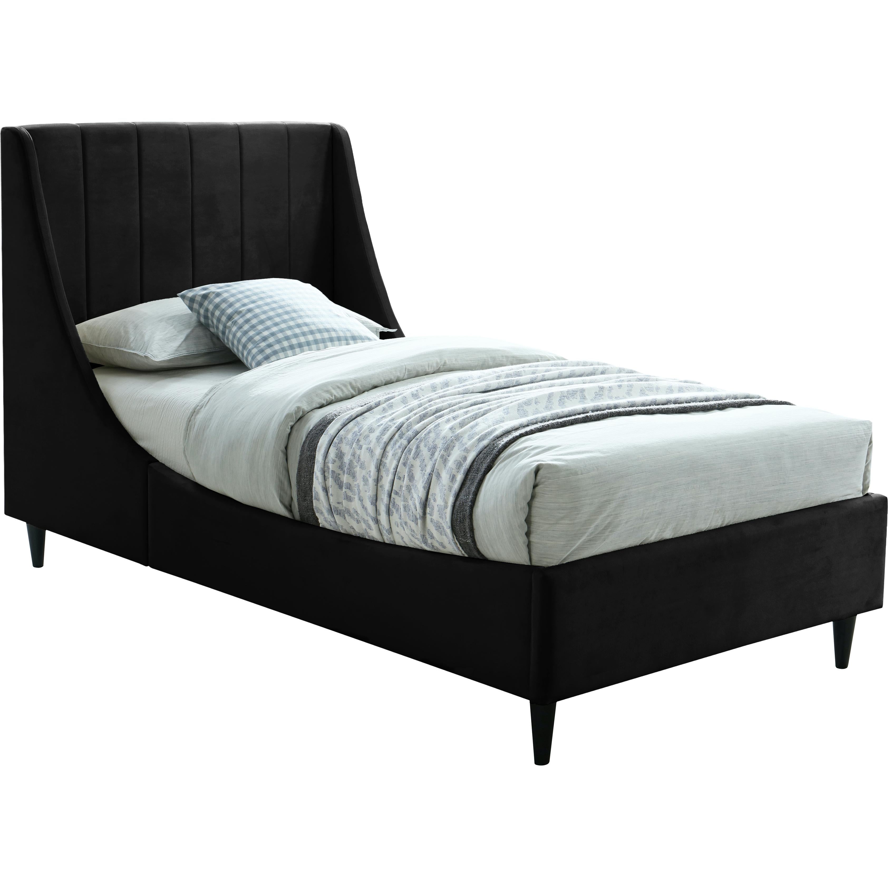 Meridian Eva Black Velvet Twin Bed