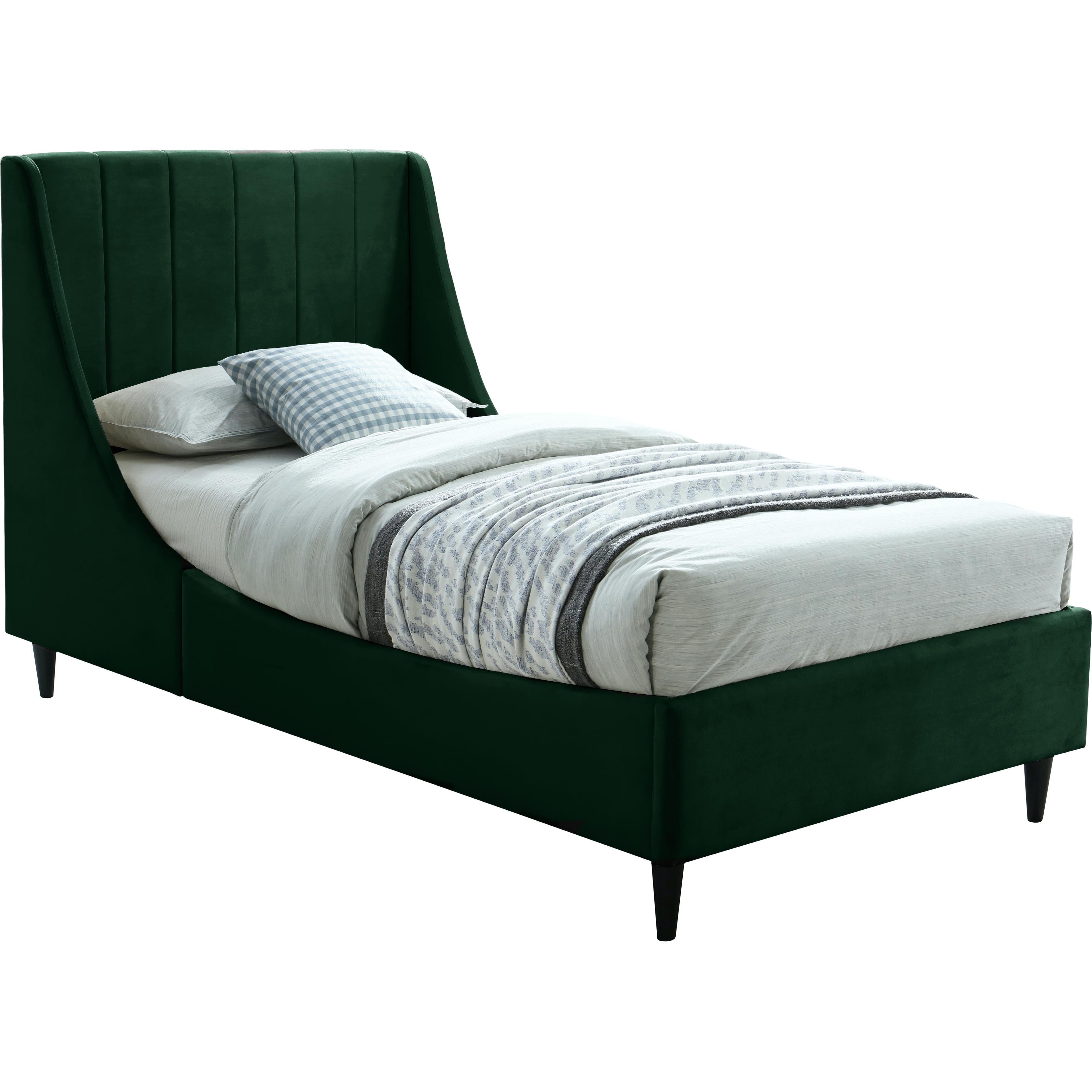 Meridian Eva Green Velvet Twin Bed