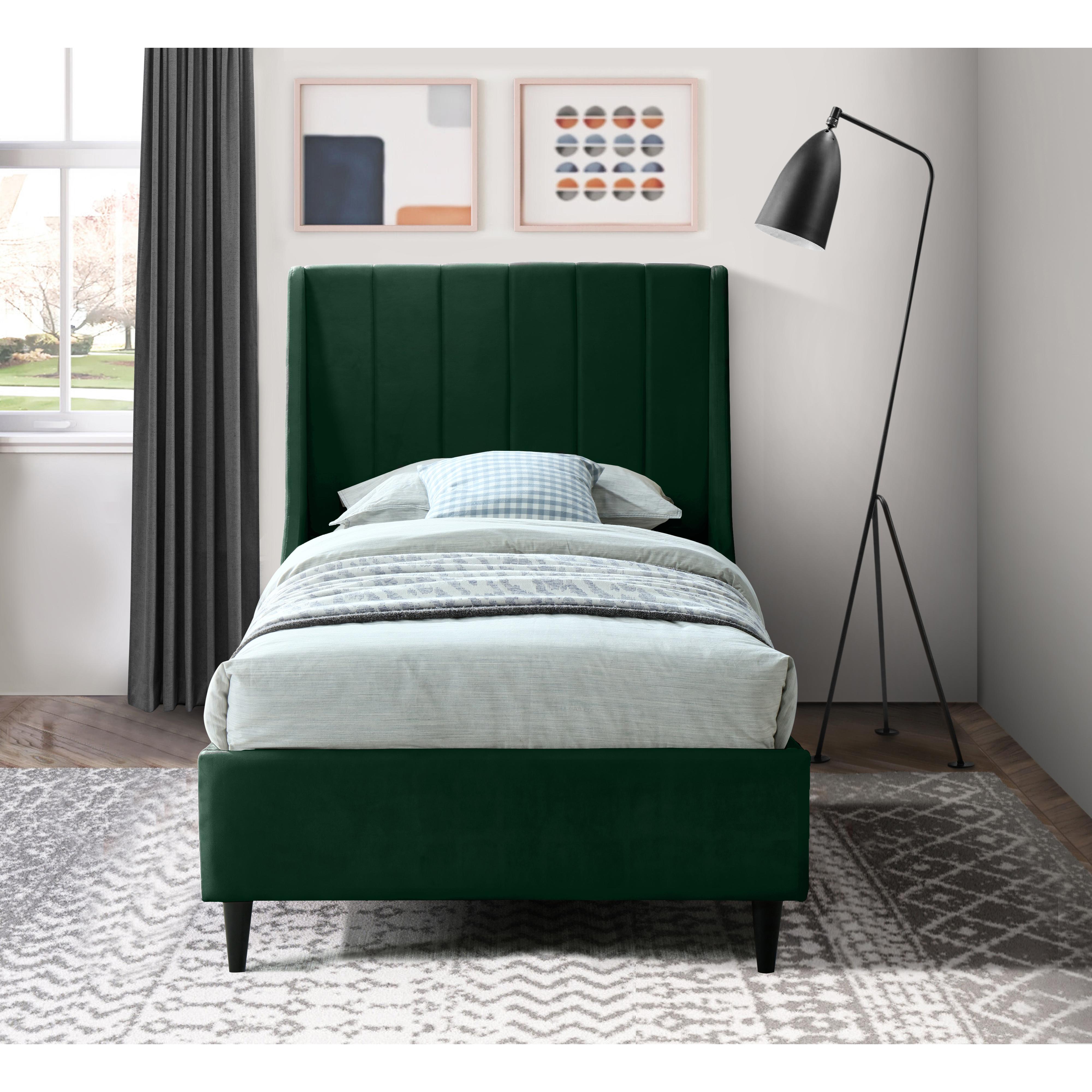 Meridian Eva Green Velvet Twin Bed
